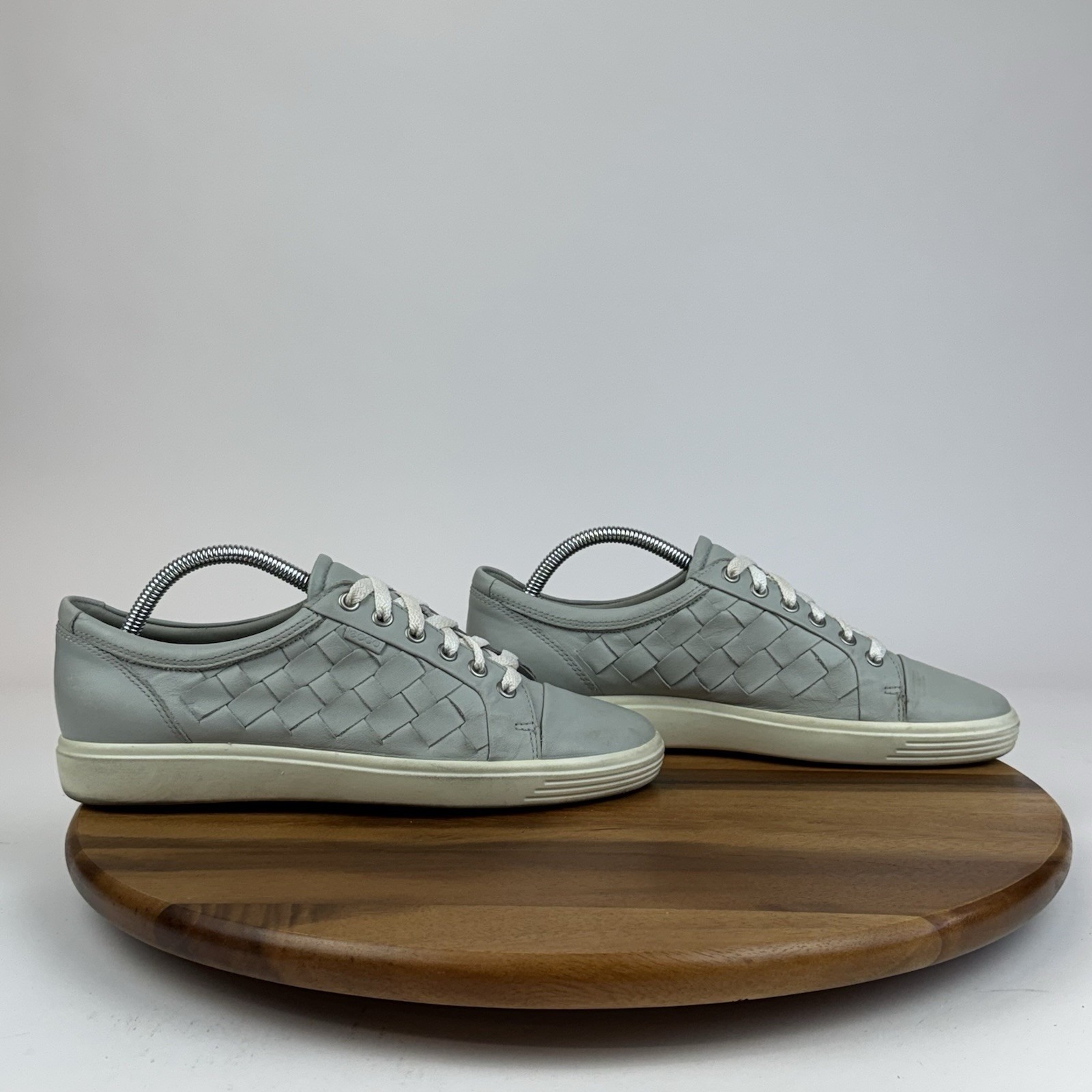 Womens Ecco Soft 7 Woven Gray Leather Low Lace Up Sneakers Shoes Size 10 M GUC