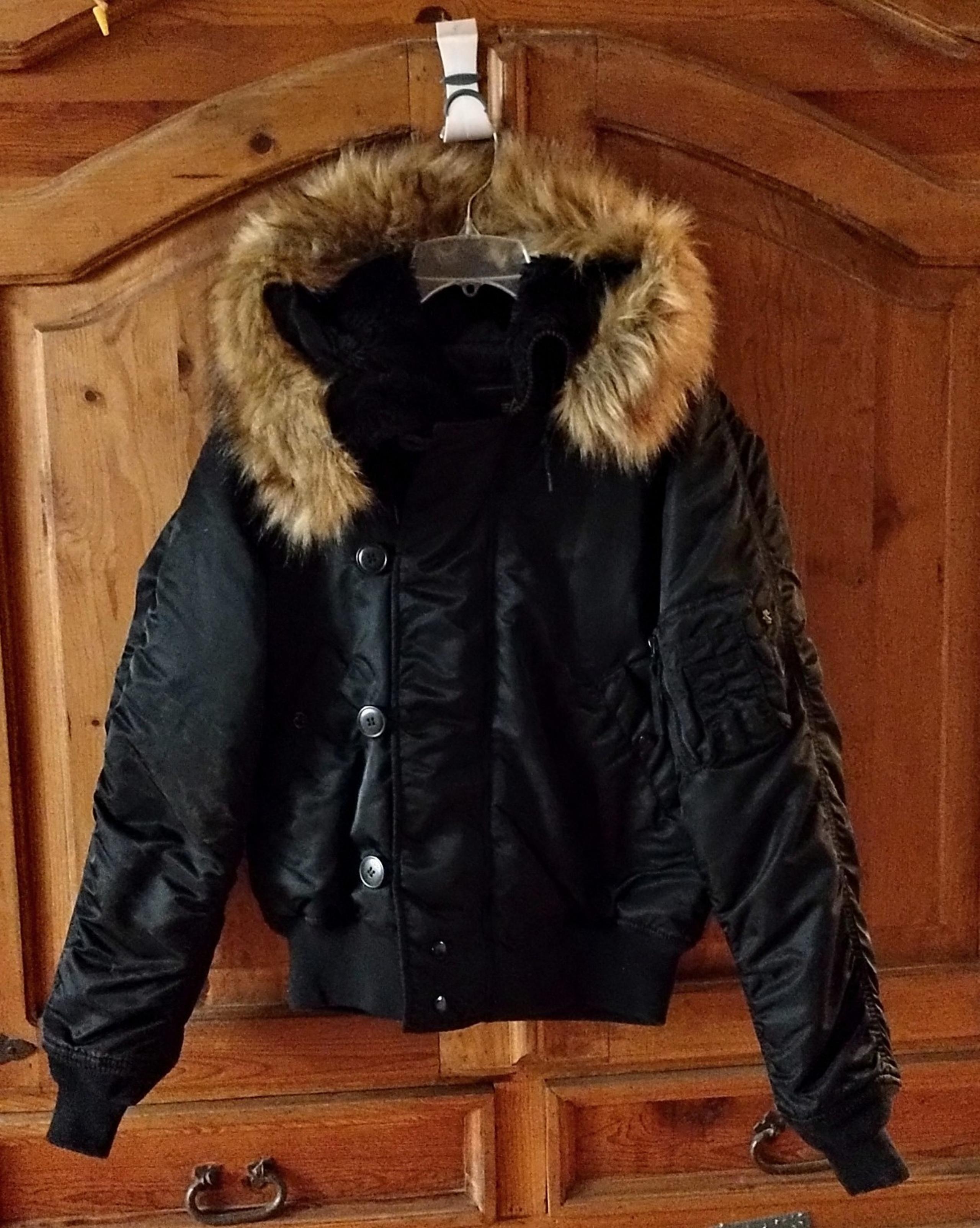 Alpha Industries N-2B Flight Bomber Jacket Split Hood Mens Size Small Black