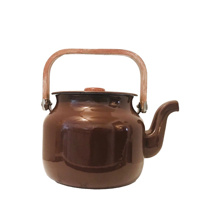 Fujihoro Japan Enamel & Teak Wood Teapot Mid Century MCM Enamelware Vintage