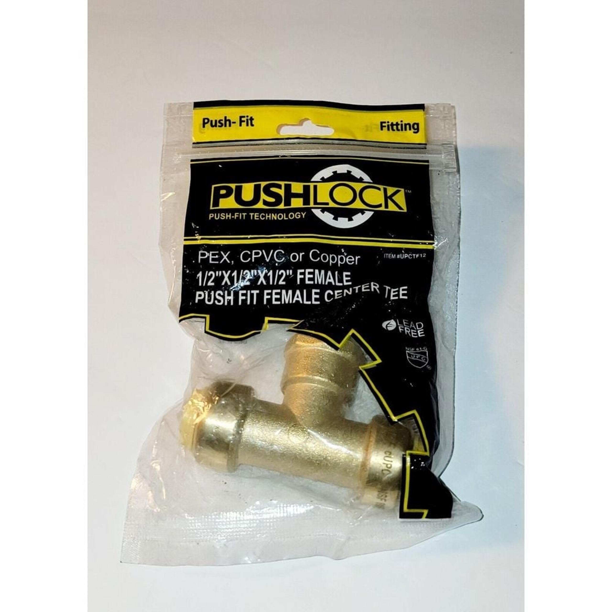 PushLock PEX, CPVC or Copper 1/2" x 1/2" x 1/2" Female Push Fit