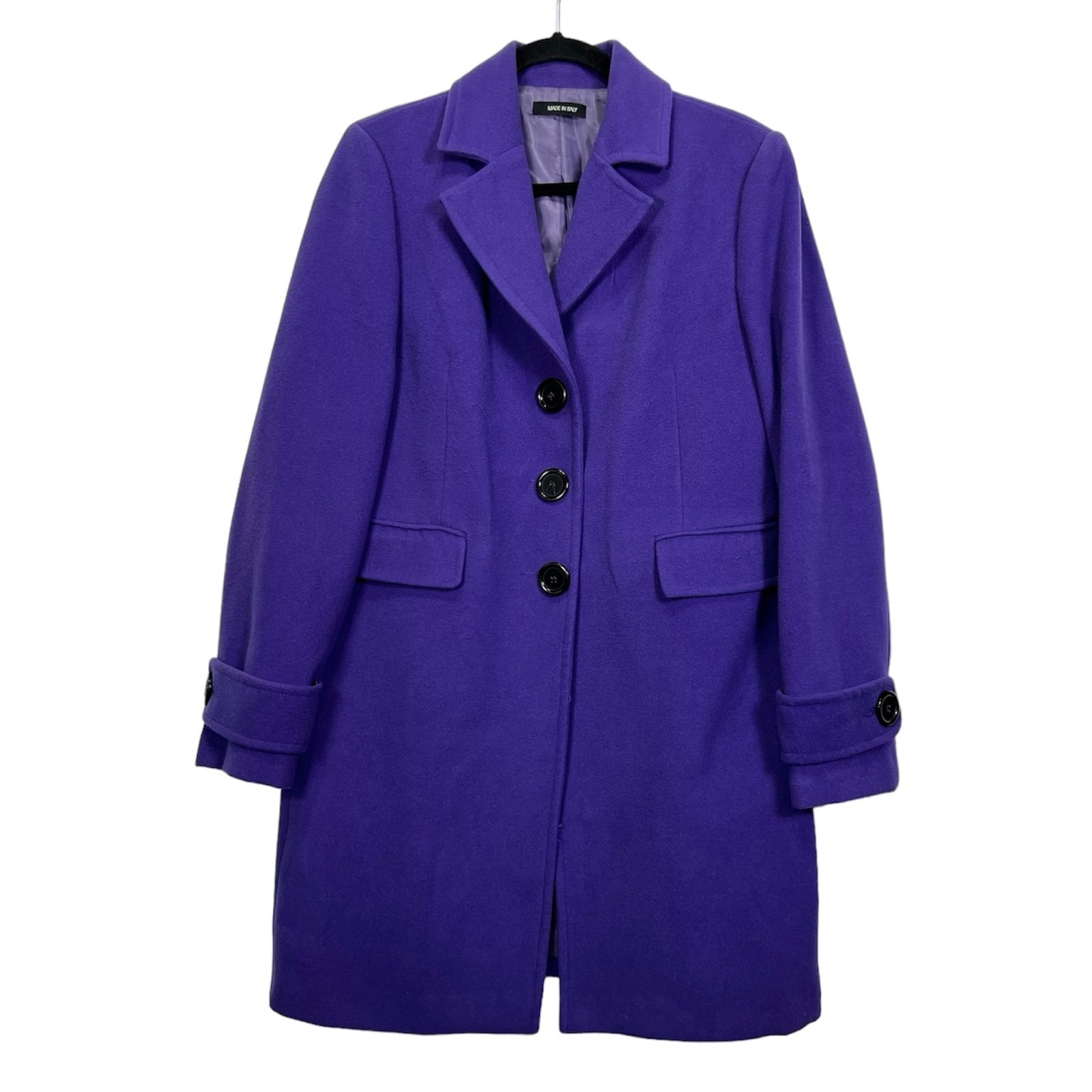 Vintage Purple Italian Long Winter Coat Pockets Three Buttons Womens Large