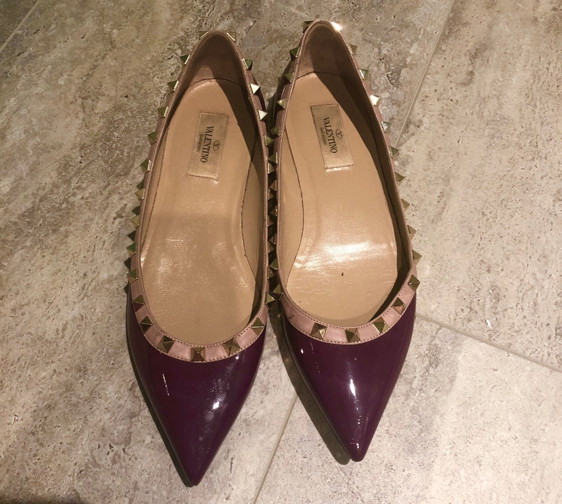 valentino Rockstud Flats Patent Leather