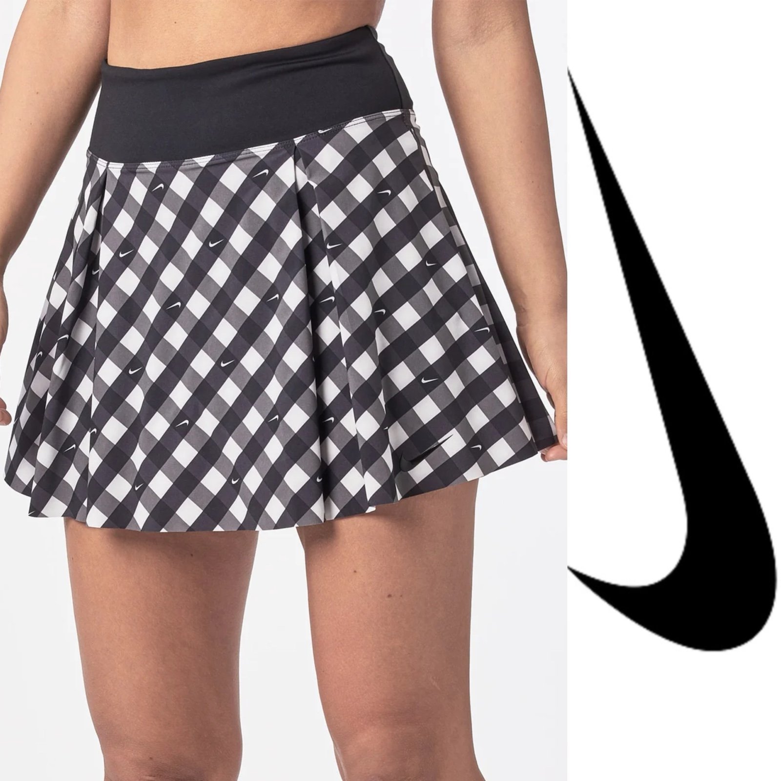 Nike Dri-Fit Club Printed Checker Black White Tennis Scort*NWT
