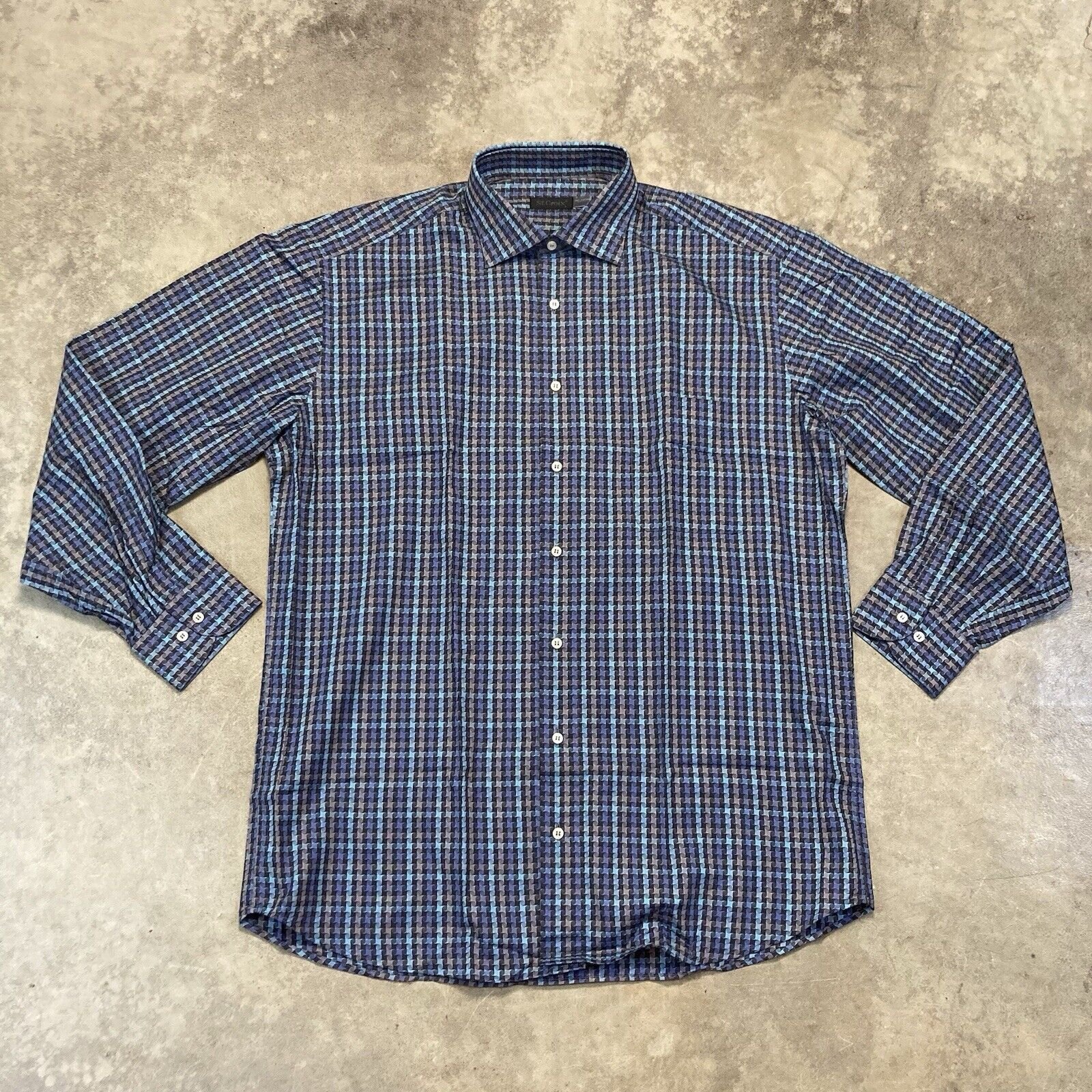 St Croix Shirt Mens Large Button Up Geometric Cotton Italy Multicolor Italy