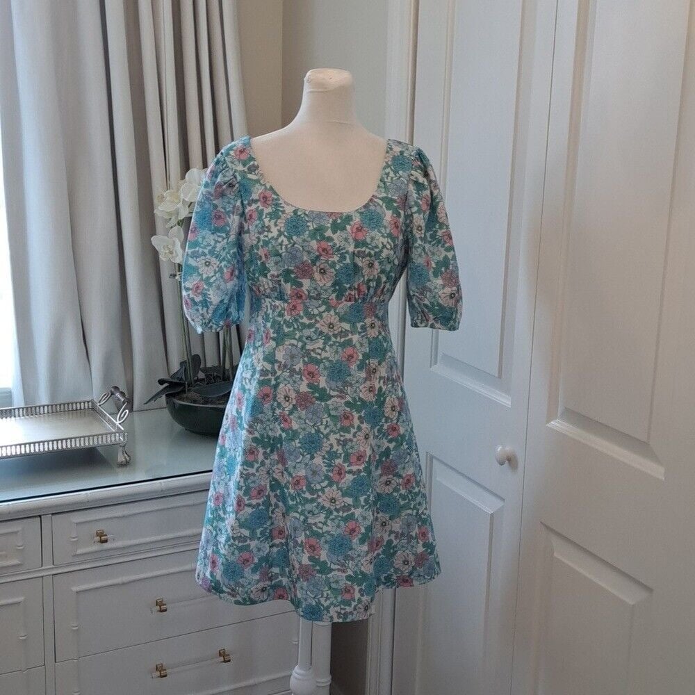 HYACINTH HOUSE Womens Sallie Floral Print Short Puff Sleeve Mini Dress XS