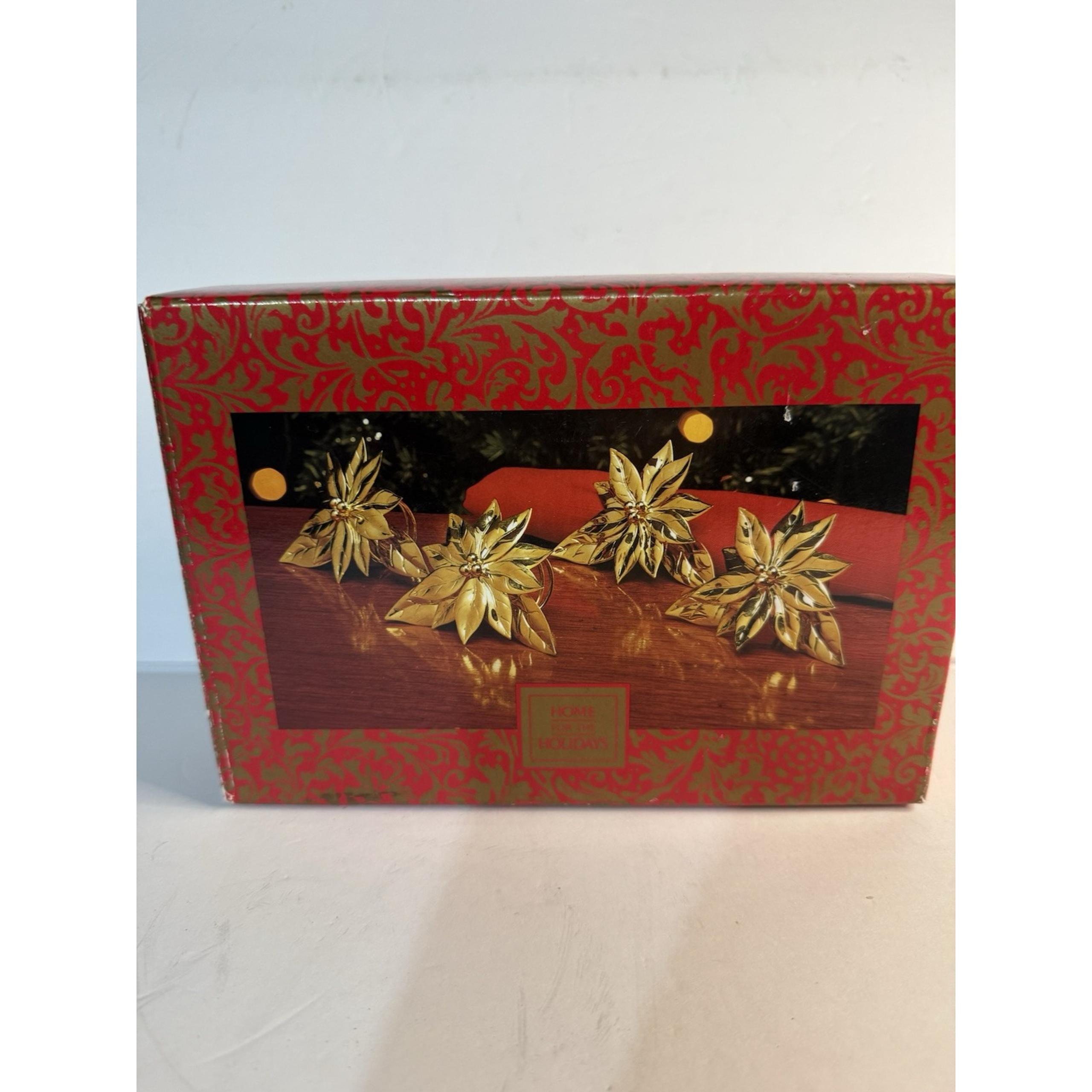Lenox Poinsettia Napkin Rings Qty 4 Red and Gold  1 Box Of 4 NEW In Box 7400