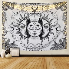 Sun and Moon Tapestry Black and White Ta