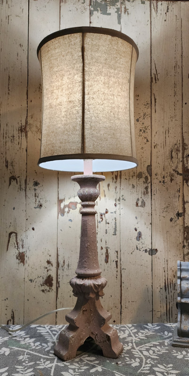 Chippy PINK Tall Wood Lamp w/ Linen Shade & 2 Way Switch (bulb)