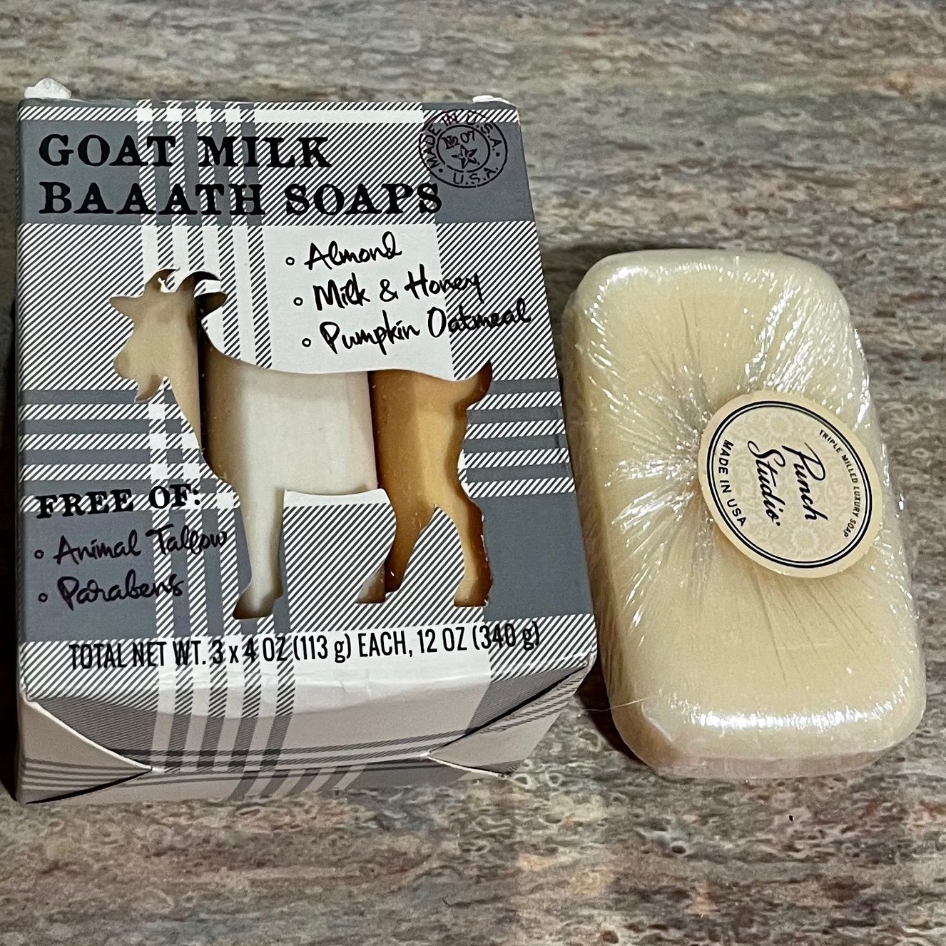 NIB Commonwealth Soap Co Goat Milk 3-BAAATH Bat Soaps & Punch Studio soap