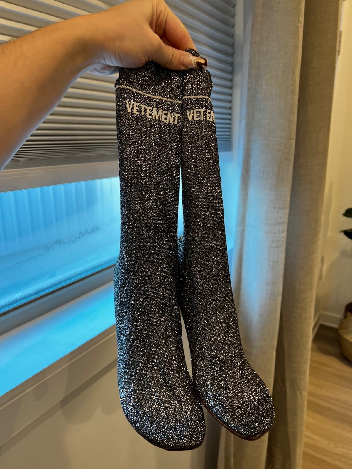 Vetements glittery silver sock heels