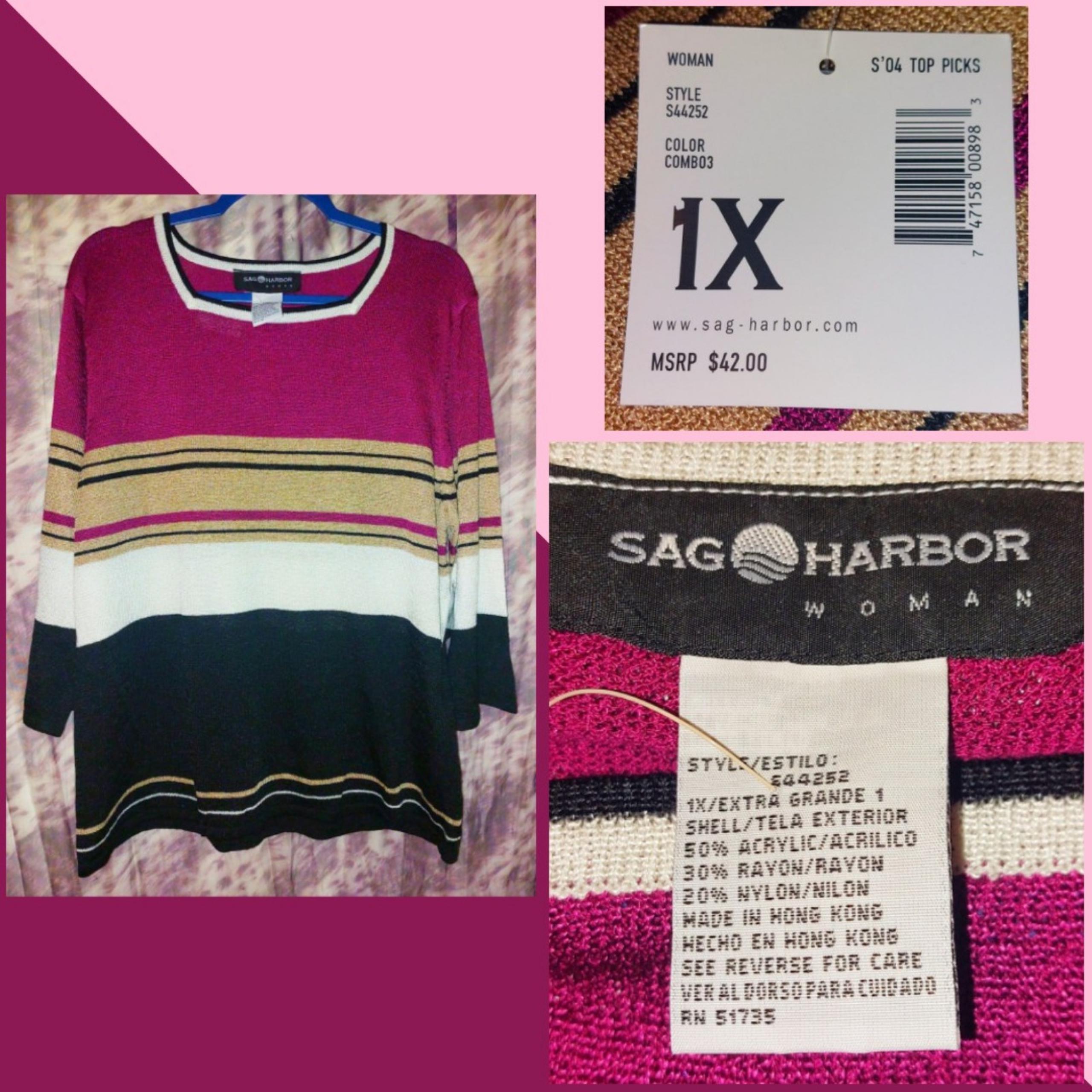 Sag Harbor Woman Black/Wine/White/Cream Light Sweater Knit Top Sz 1X(14/16)
