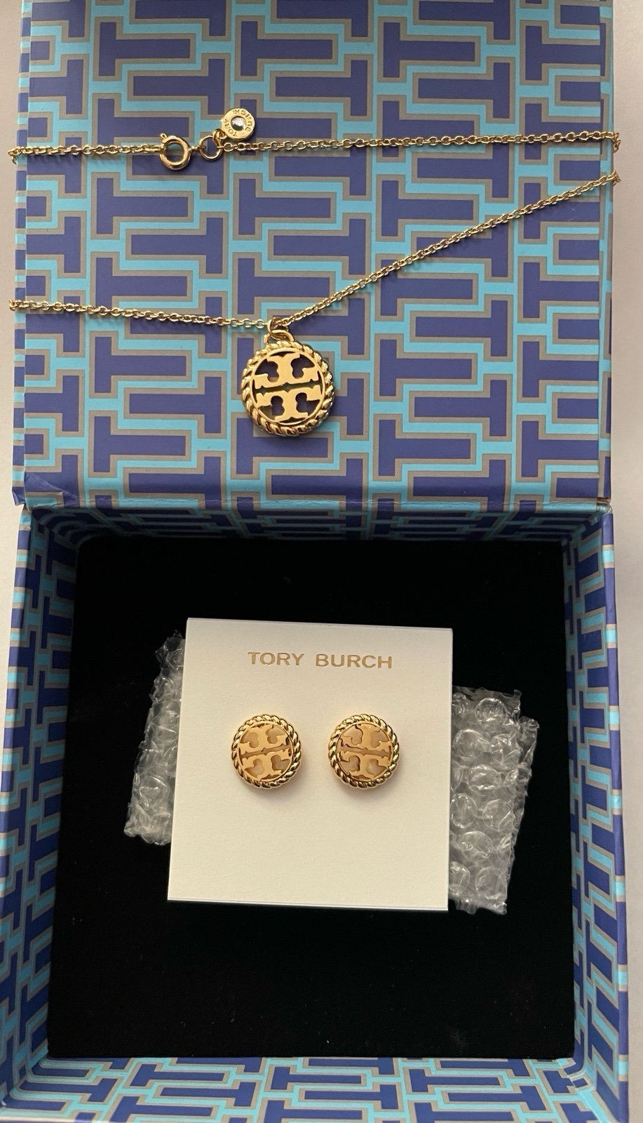 Tory Burch rope logo necklace and earrings set
