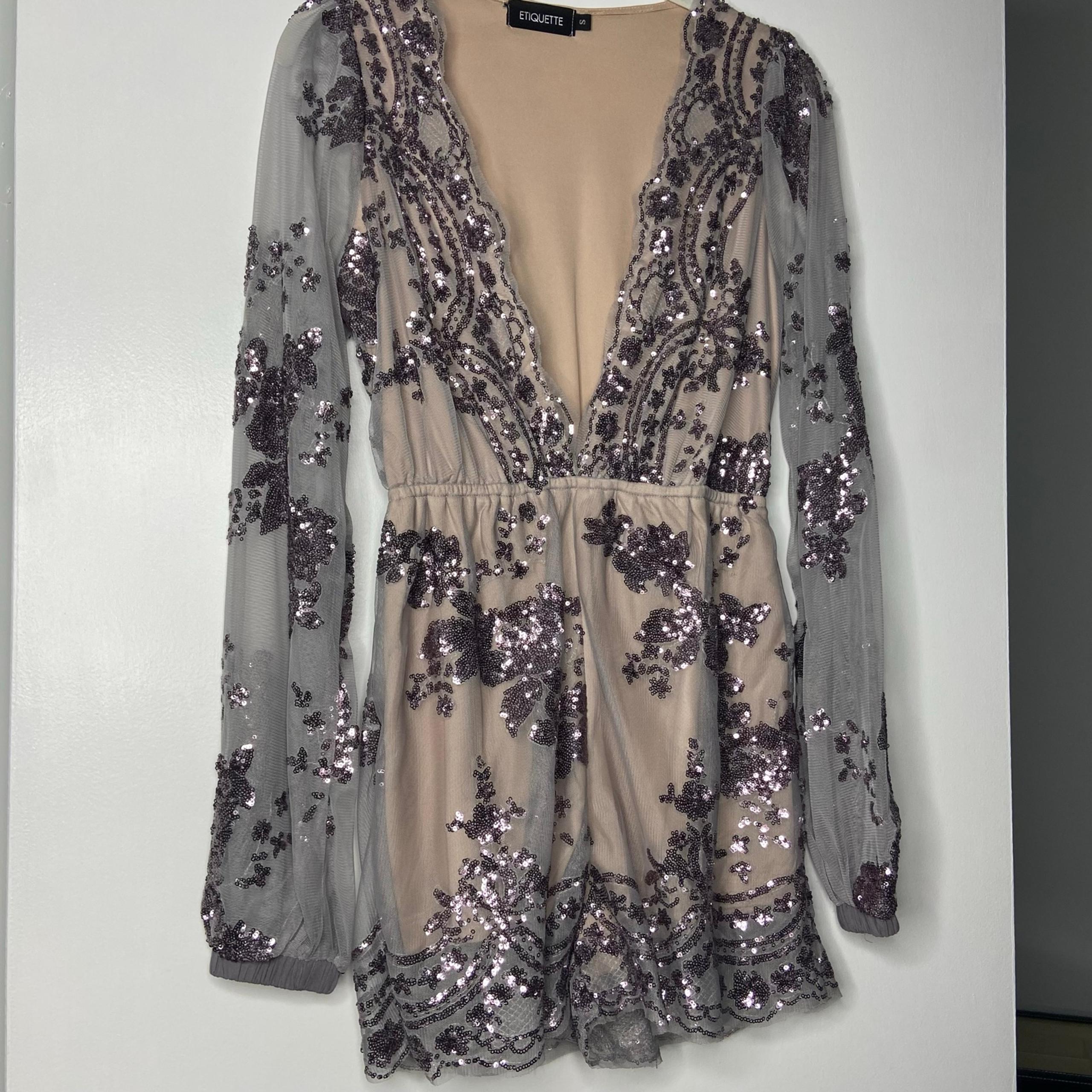 ETIQUETTE Sequined Mini Romper Lilac Small NWOT