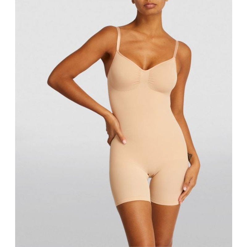 Skims Seamless Sculpt Mid-Thigh Bodysuit Adjustable Straps Nude Size S NWOT