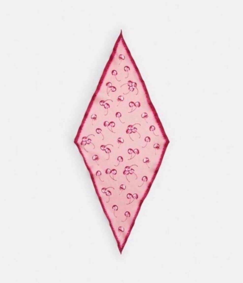 Coach Cherry Print Silk Diamond Scarf CS594 NWT