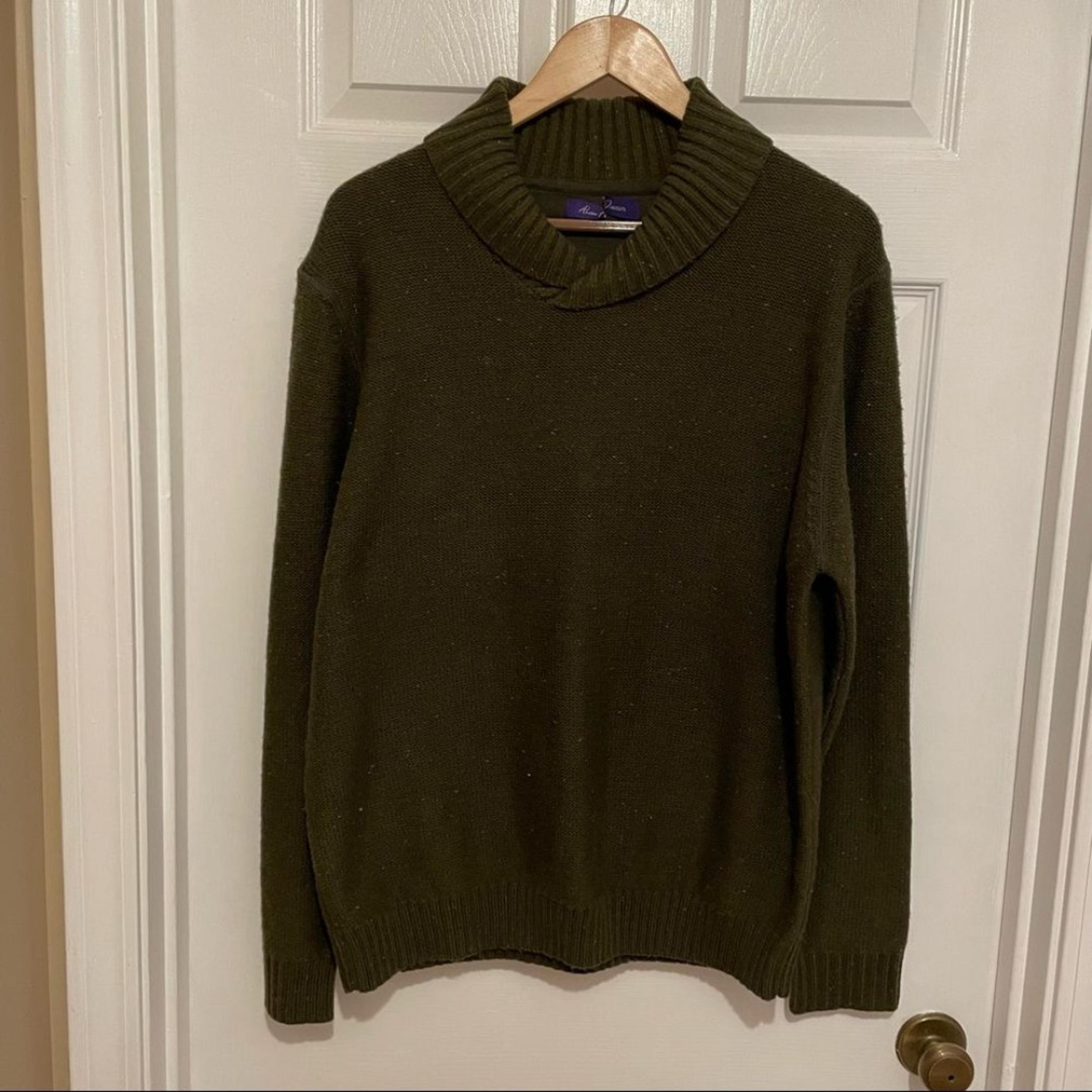 Alan Flusser Mens Khaki V Neck Foldover Collar Sweater Size Large