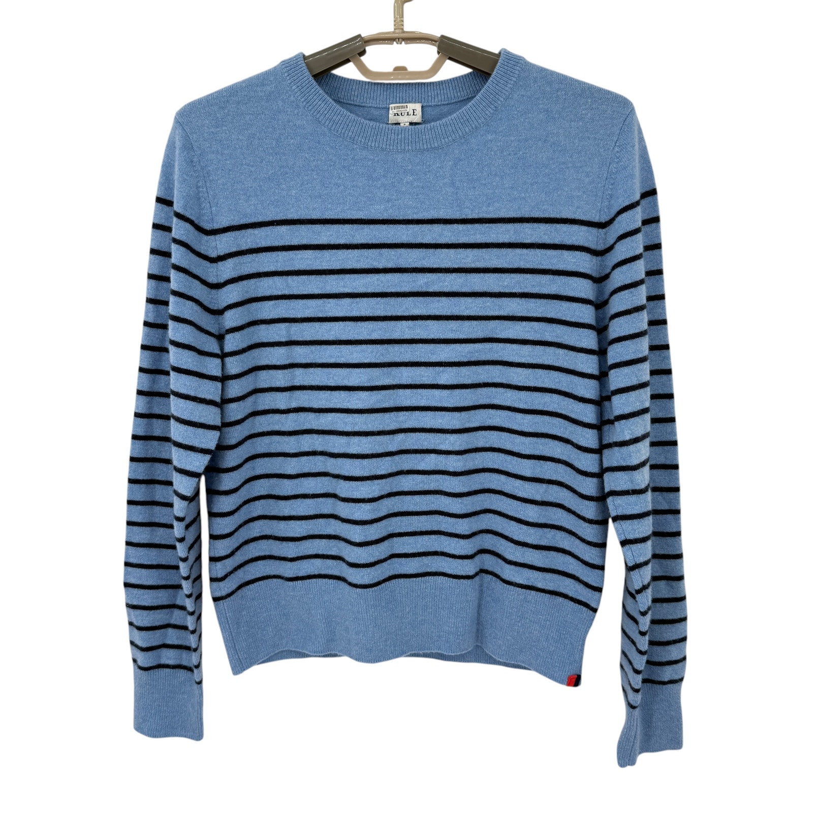 Anthropologie Kule 100% Cashmere Sweater The Betty Blue Stripe Logo Size Small