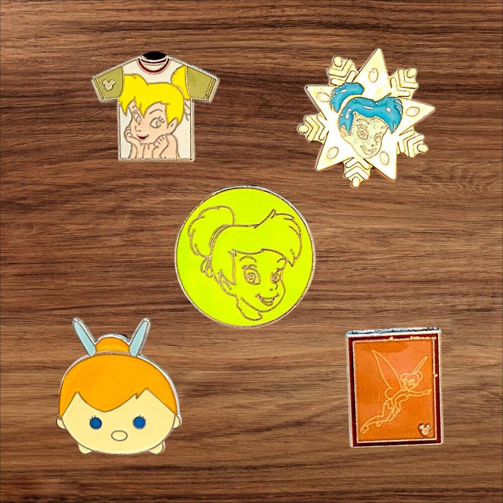 5 Peter Pan Tinker Bell Disney Parks Trading Pins, Plus 2 Bonus Pins