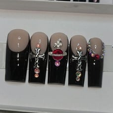 Black French tip Acrylic Press on Nails