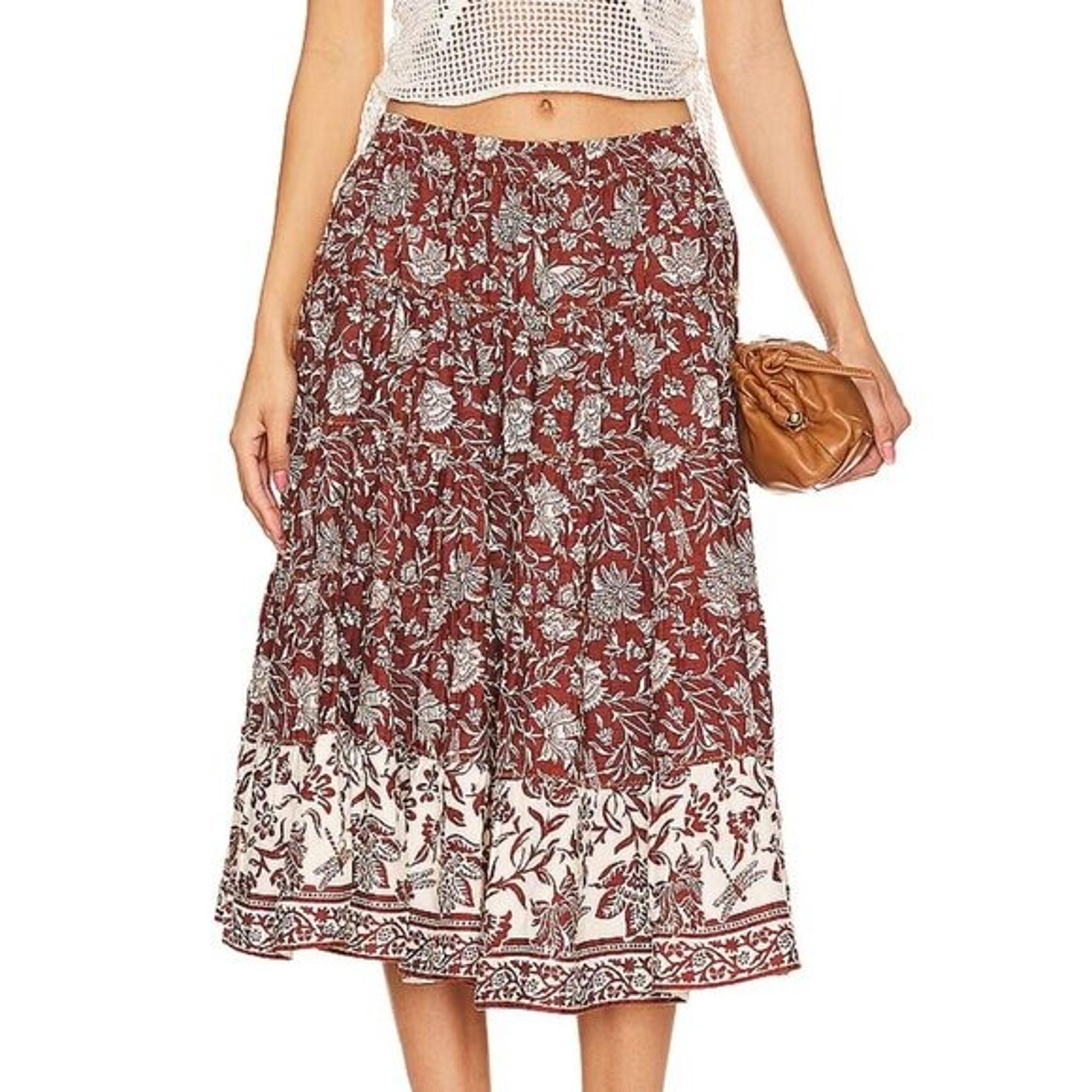 Free People Full Swing Printed Midi Skirt Size L