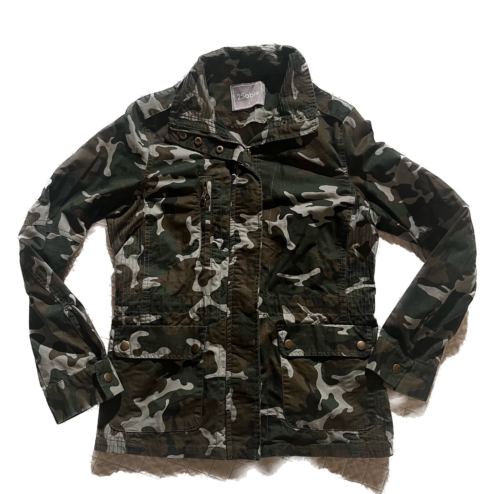 Olive green camo 100% cotton field jacket - L