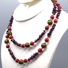 Art Deco Garnet Show Stopper Vintage Necklace, Filigree Beads and Deep Red Tumbl