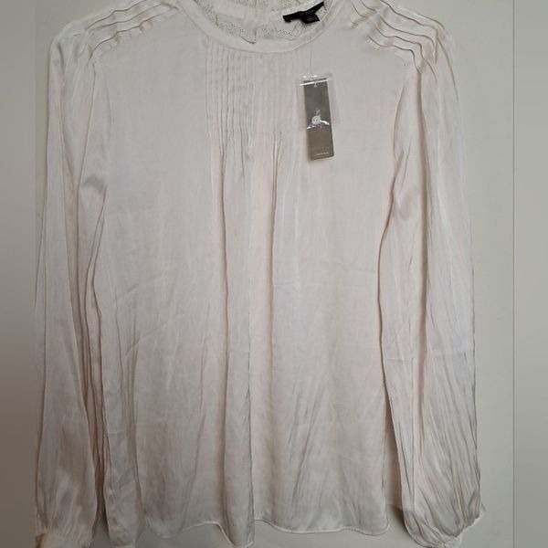 J Crew BL041 Ruffleneck drapey top Medium Pink Cream NWT