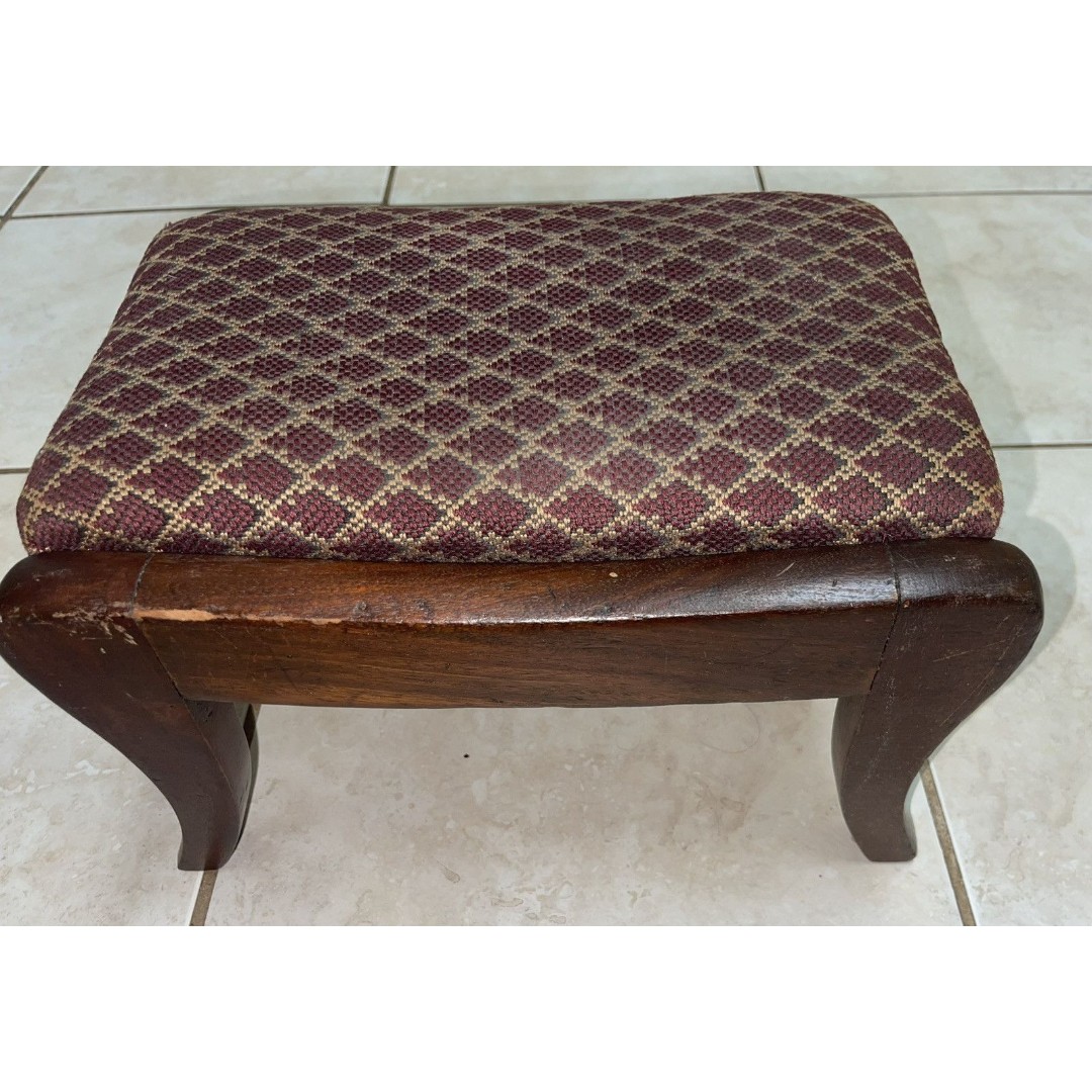 Antique Foot Stool Marked XVII on Frame & Under Cushion