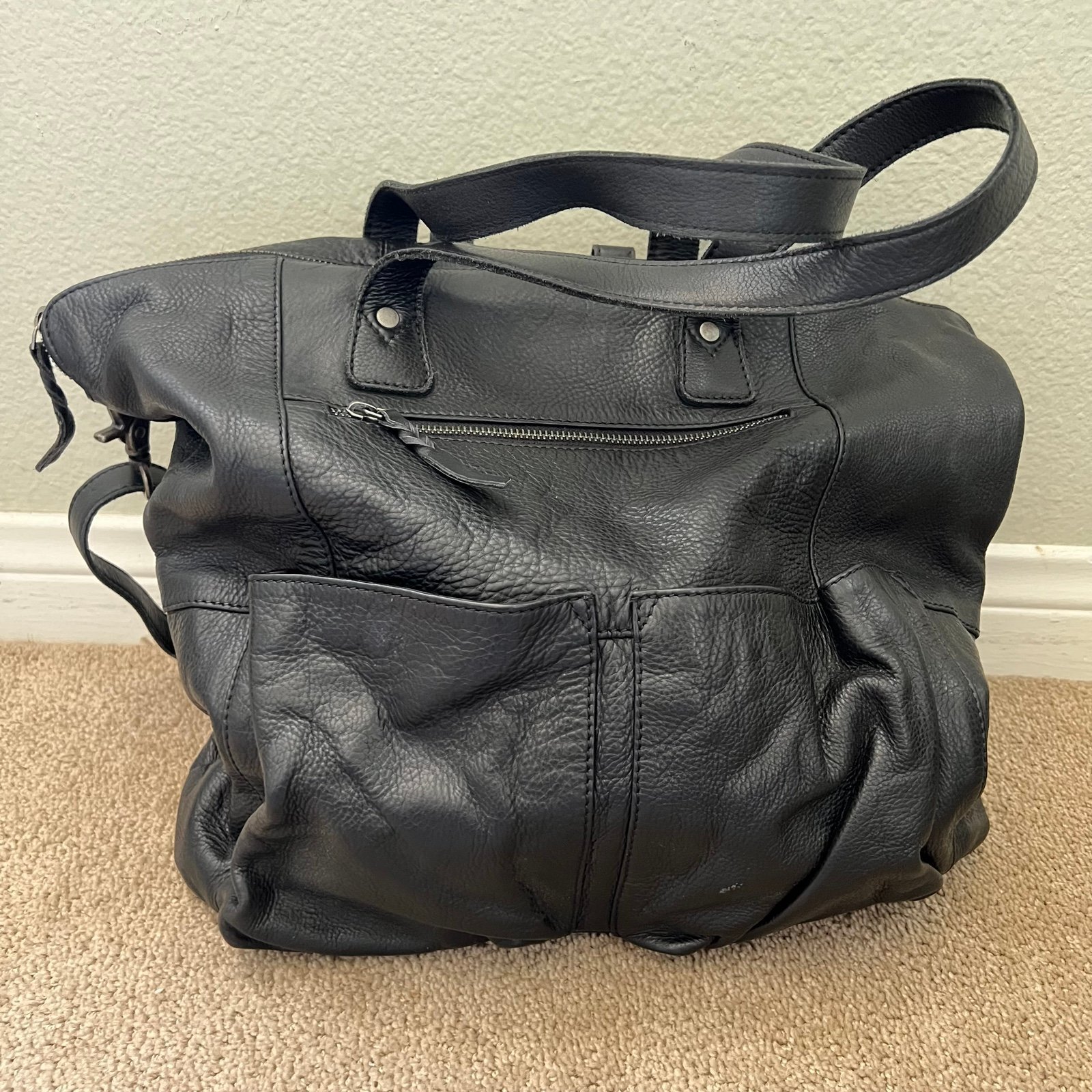 Rock paper, scissors, leather toe bag