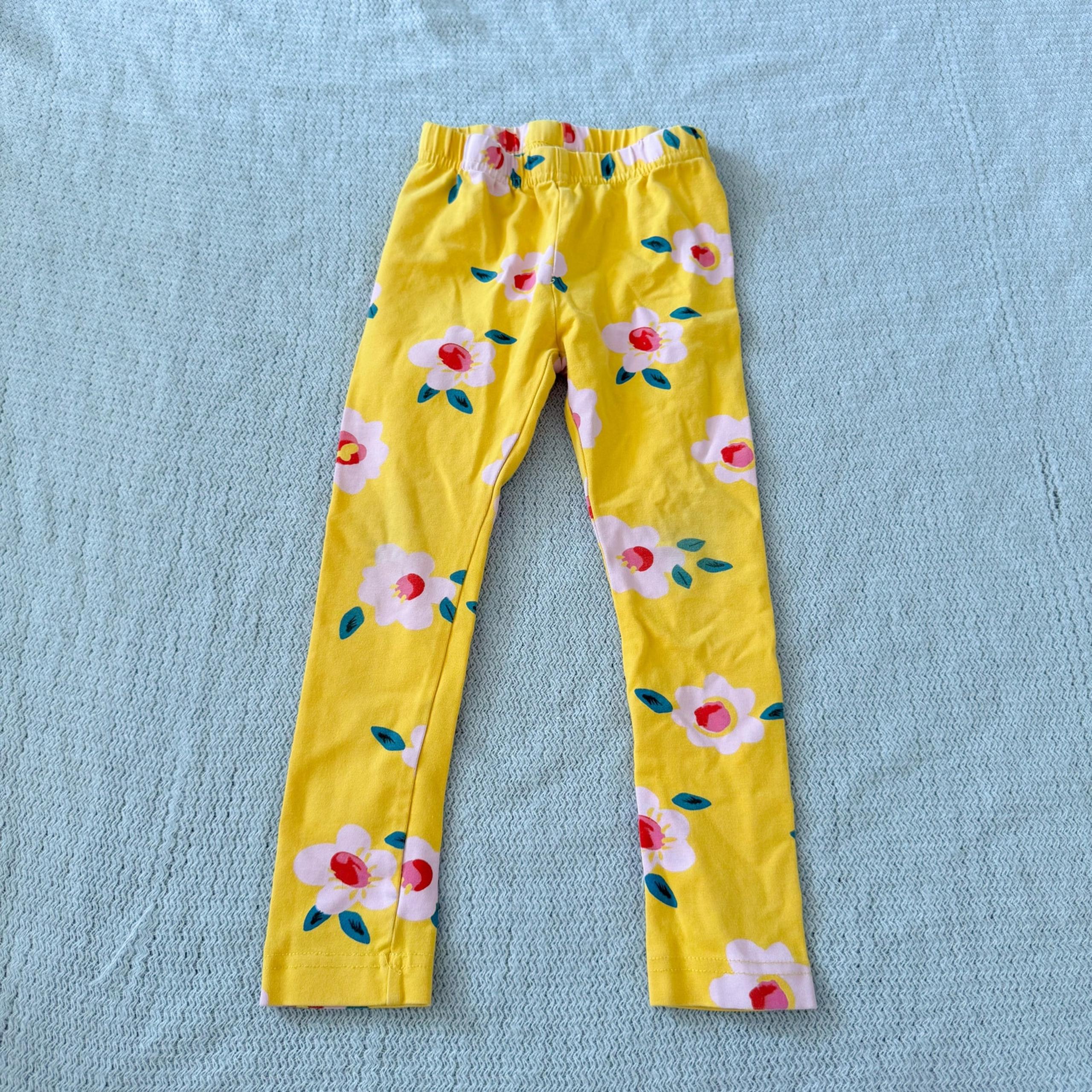 Hanna Andersson Yellow + Pink Flower Print Leggings - Slim 4