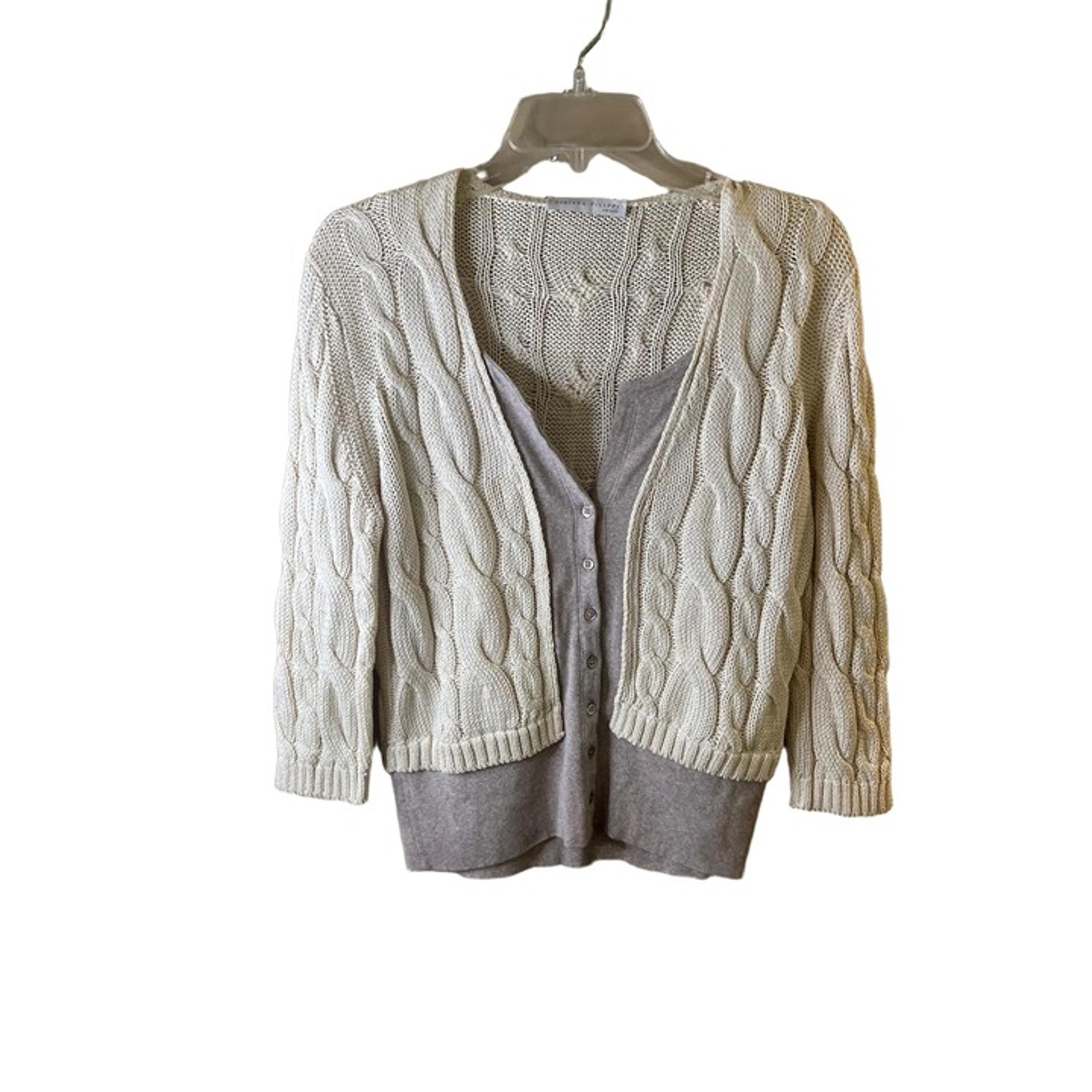 Fabiana Filippi Beige CableKnit Long Sleeve Faux Layer Sweater Italy Size 46 14