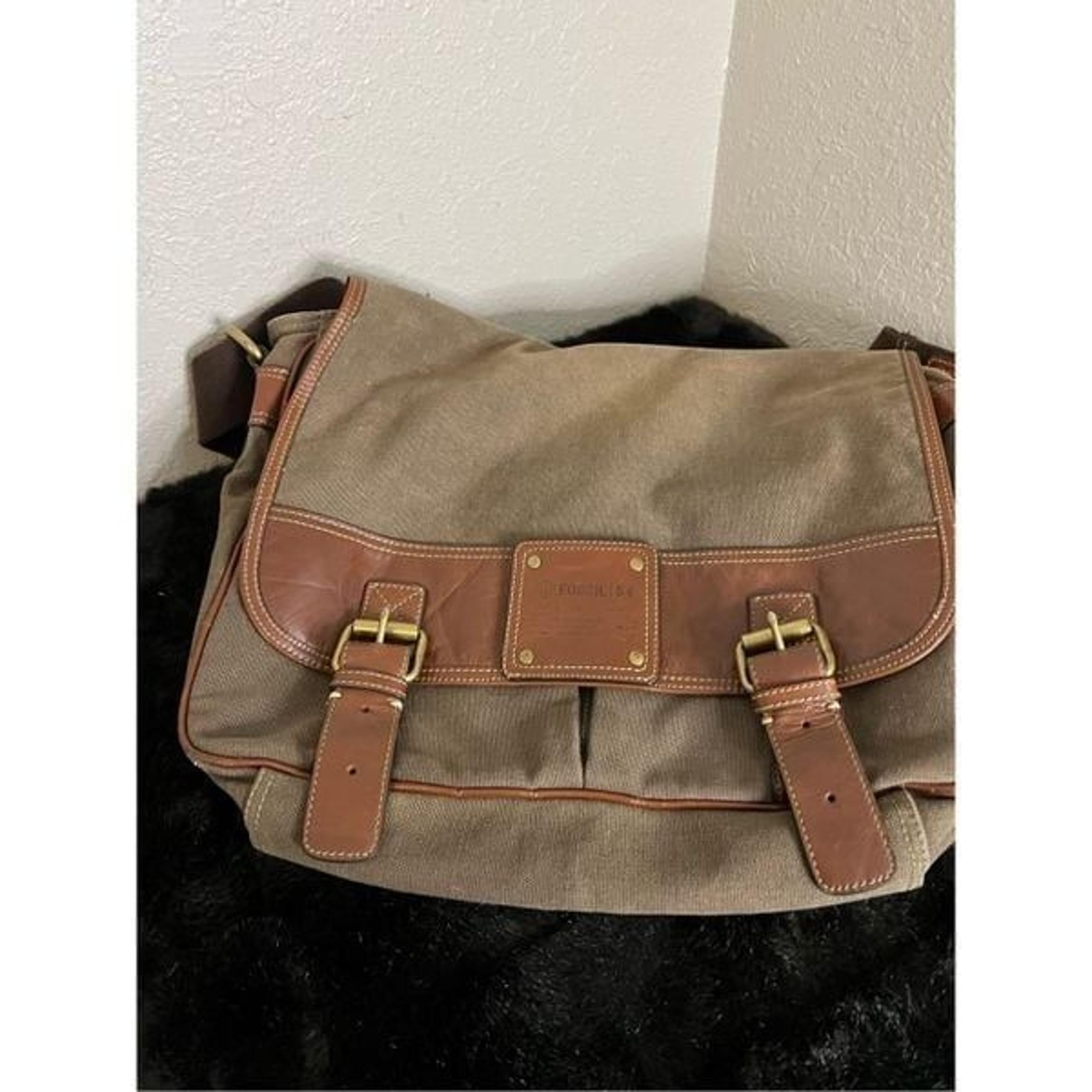 FOSSIL 54 Men Brown Canvas Genuine Leather Adjustable Strap Messenger Bag