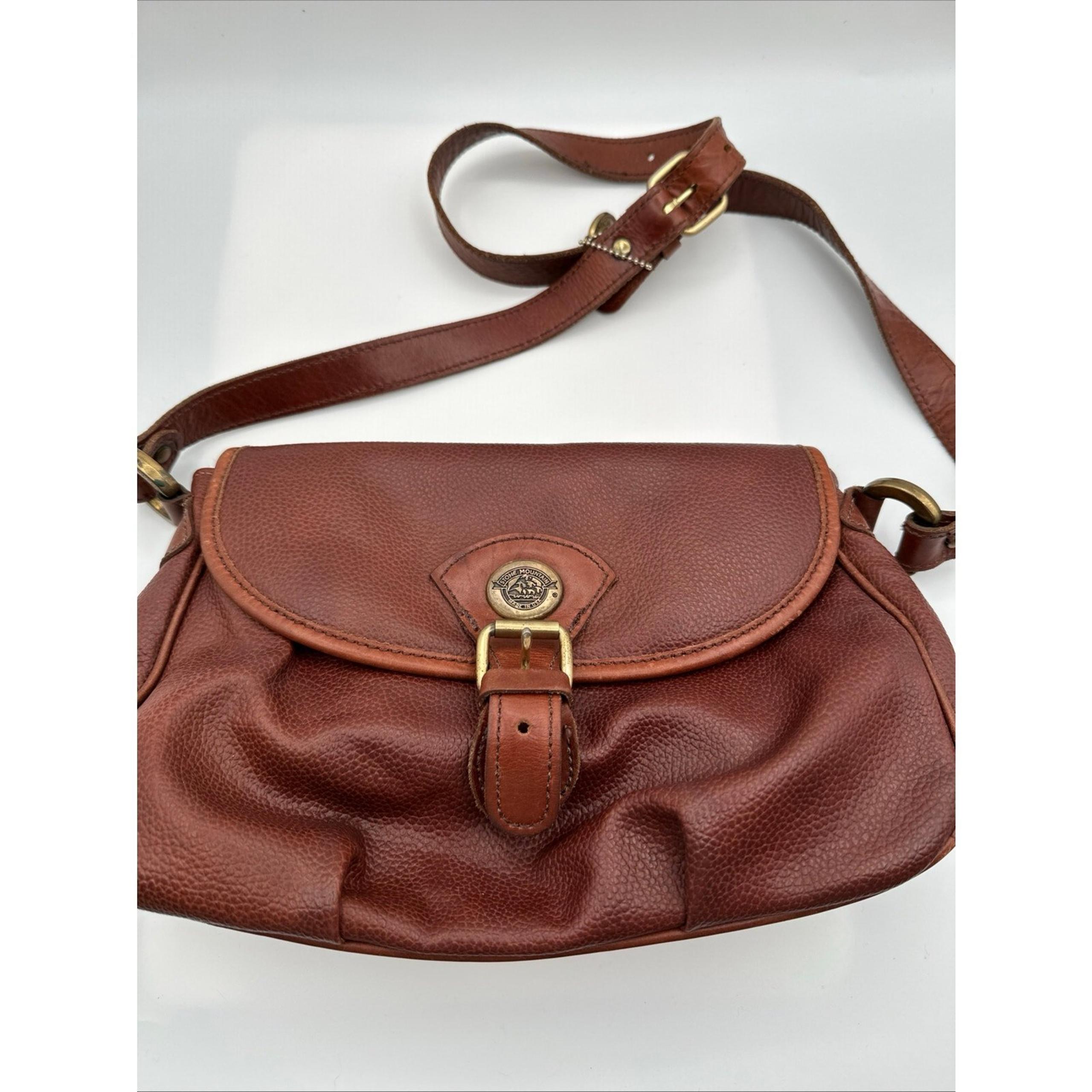 Vintage 1970’s Brown Pebble Leather Crossbody Satchel Bag USA - Stone Mountain