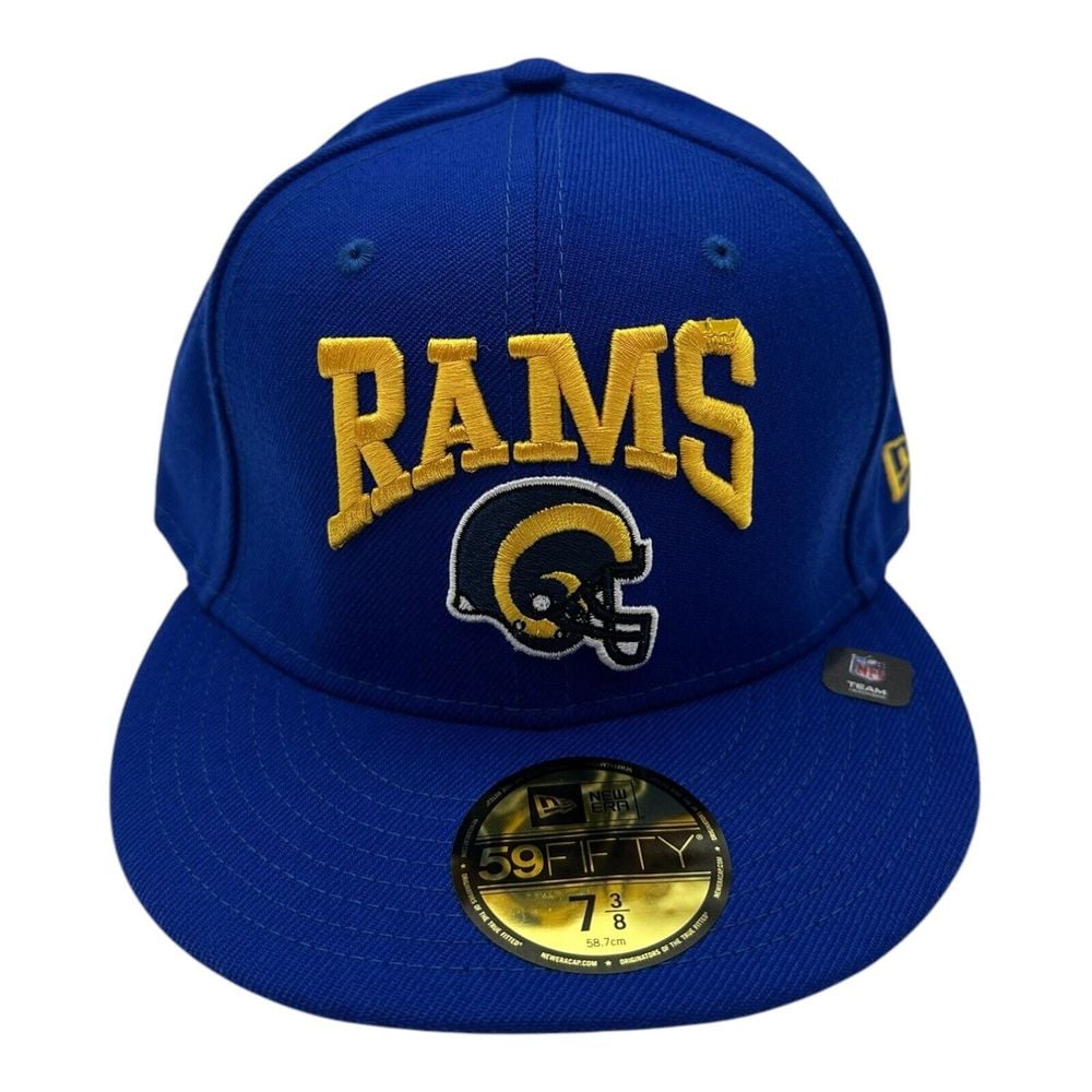 New Era 59Fifty Los Angeles Rams Hat Cap 7 3/8 Royal Blue Throwback Helmet NFL