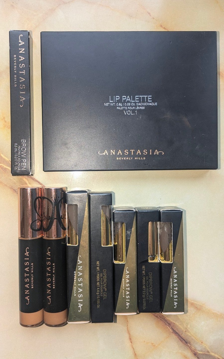 Anastasia Beverly Hills BUNDLE Lip Palette, Concealer, Brow Pen, and Dipbrow Gel