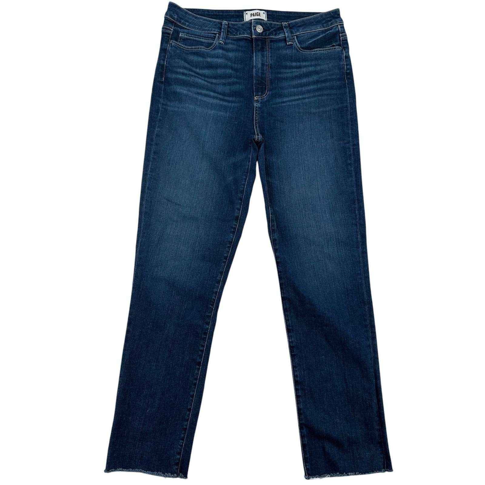 Paige Hoxton Slim Crop High Rise Fringe Hem Stretch Blue Preppy Jeans Women 31