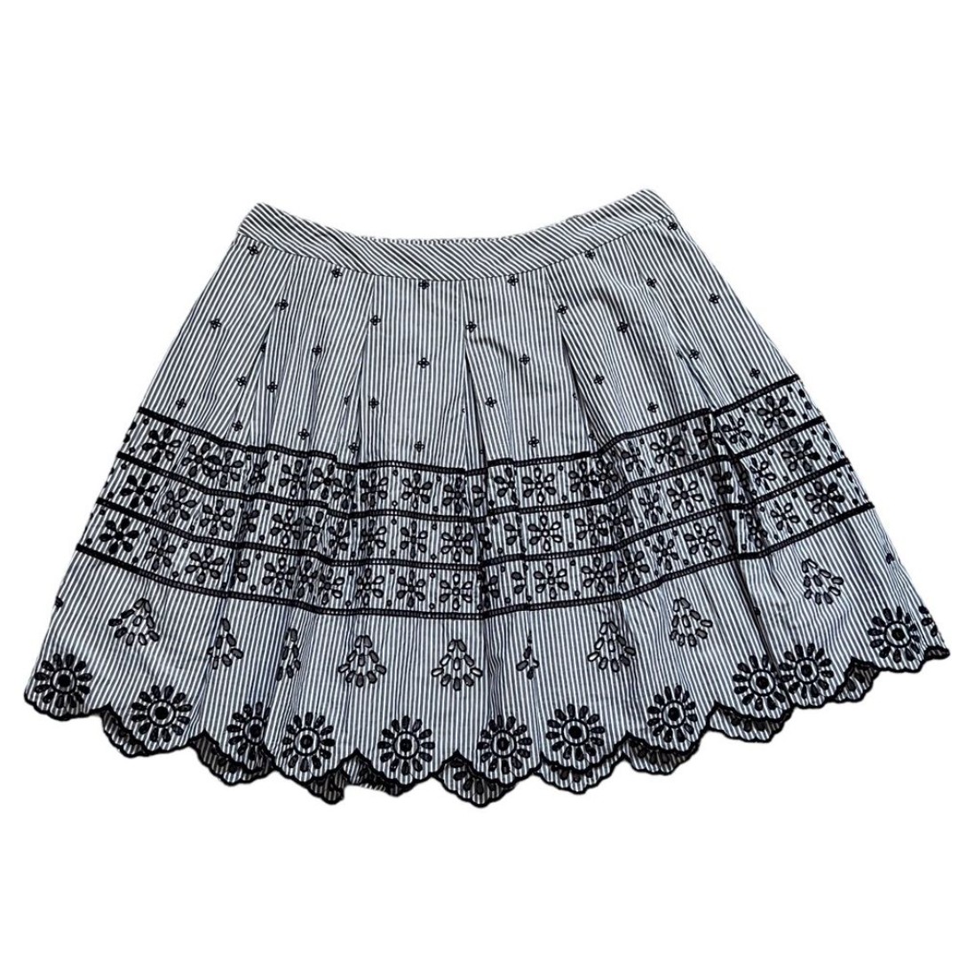 Talbots A-Line Skirt Grey White Stripe Embroidery Scallop Hem 16 Petite WP