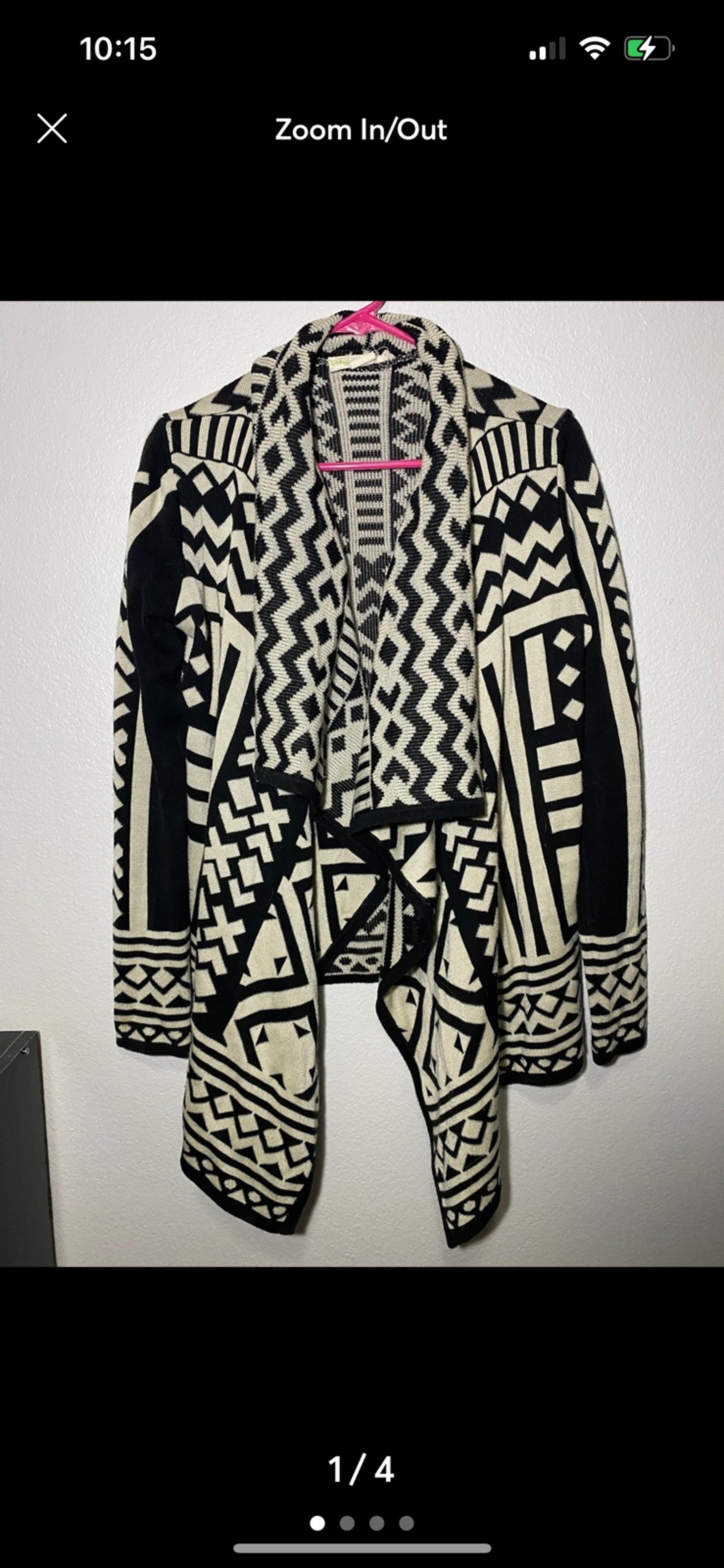 Staring at stars Anthropologie cardigan sweater black ivory Aztec open front