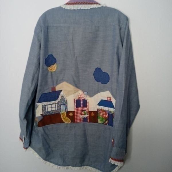 Vintage Big Mac Jcpenney Custom Patch Embroider Chambray Button Shirts Size XL