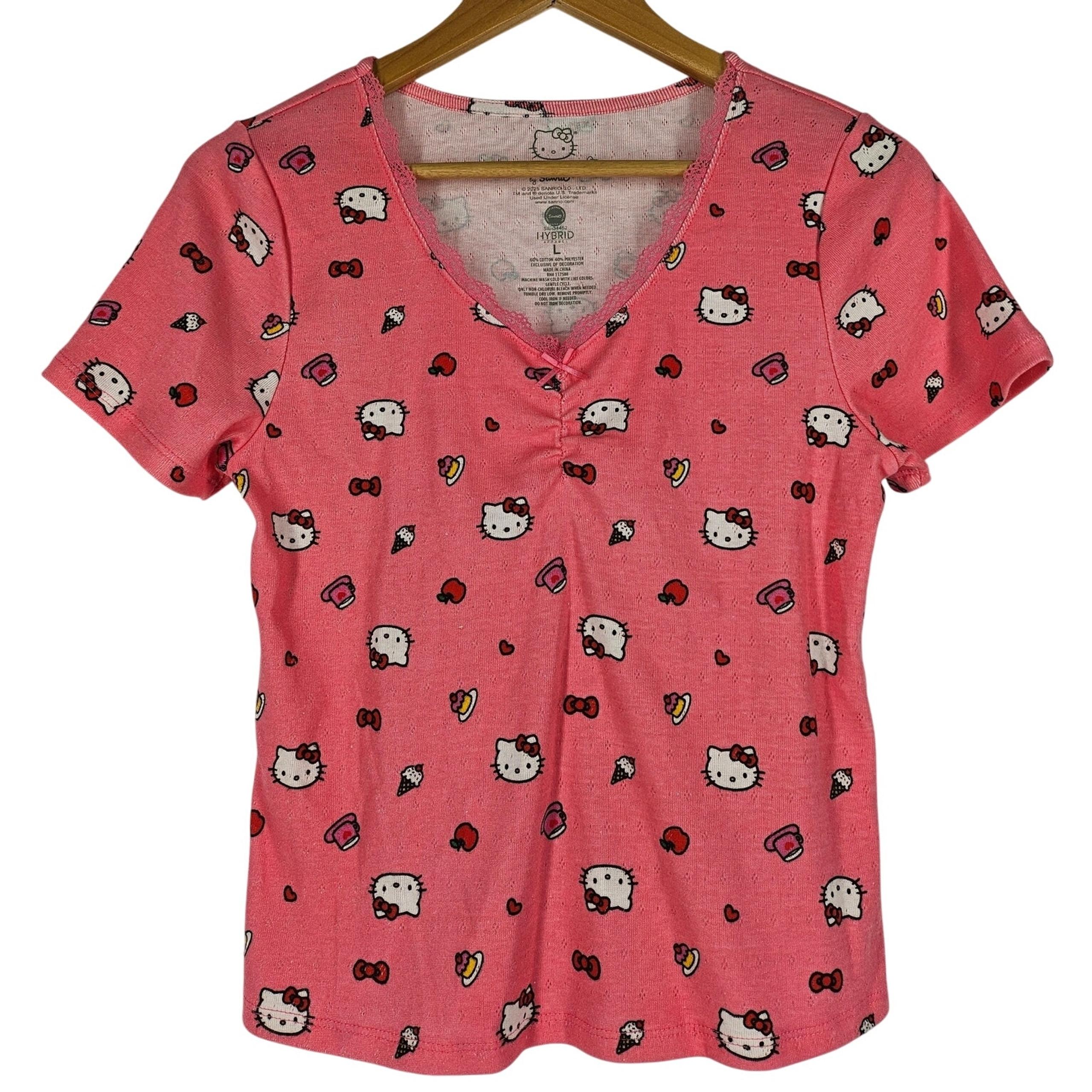 HELLO KITTY BY SANRIO WOMEN'S V-NECK T-SHIRT TOP SIZE LARGE