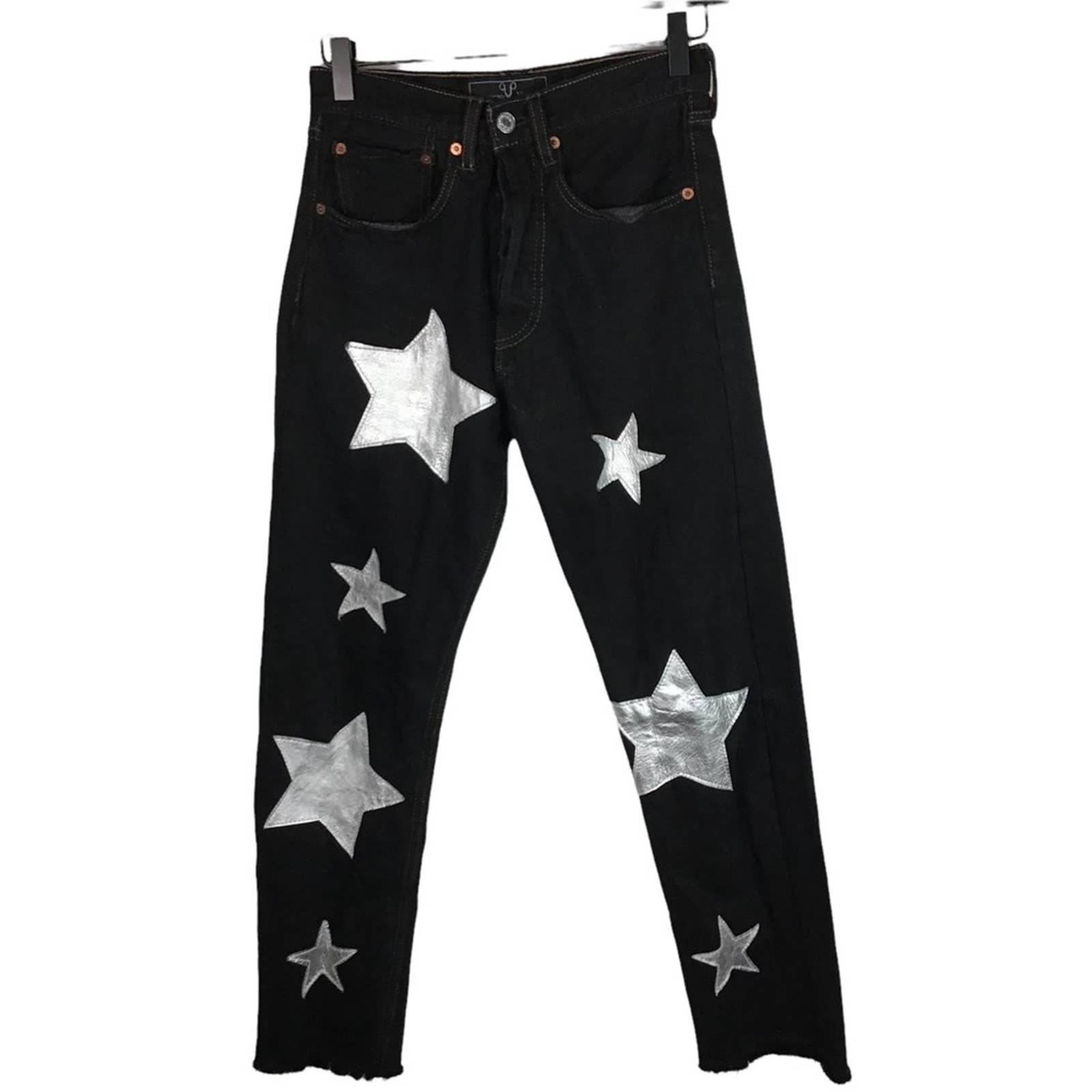 American Vintage Levi’s Black Denim Jeans With Silver Leather Foiled Stars