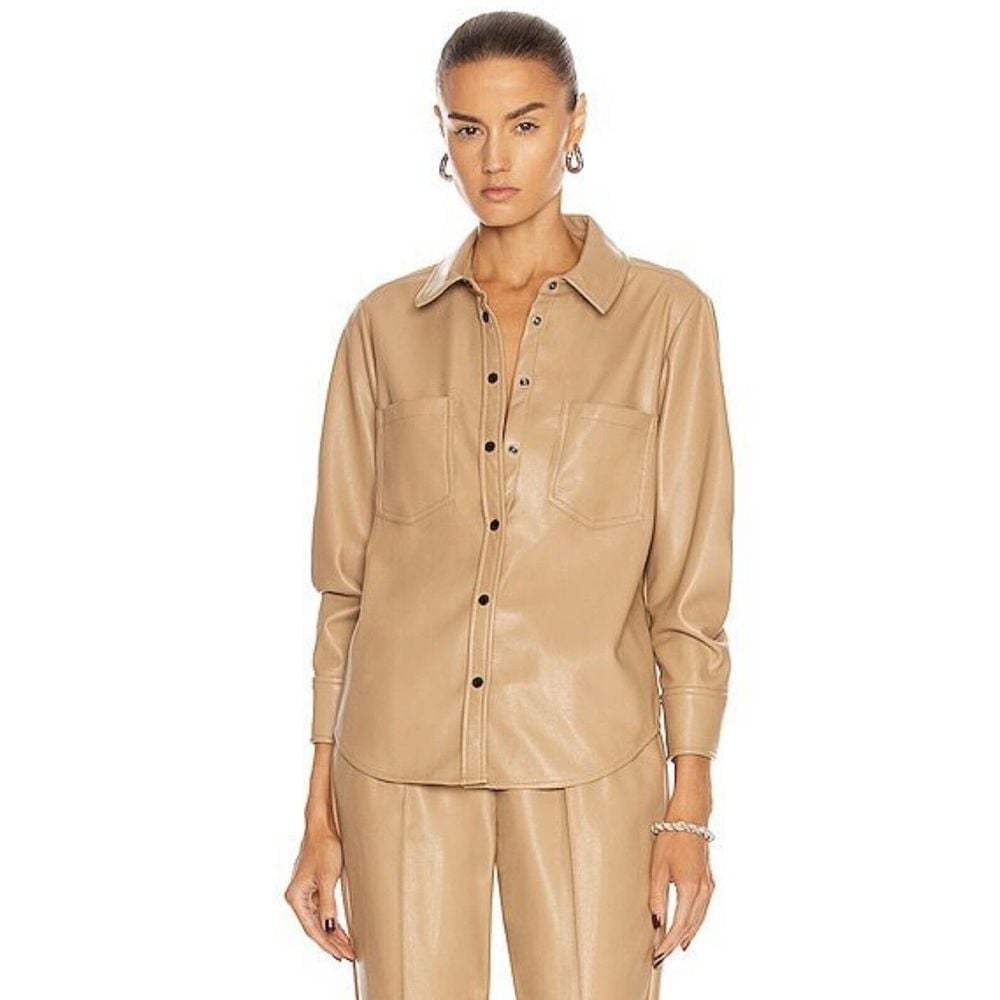 New JONATHAN SIMKHAI STANDARD Ryder Vegan Leather Set Shirt Joggers XS/S Buttery