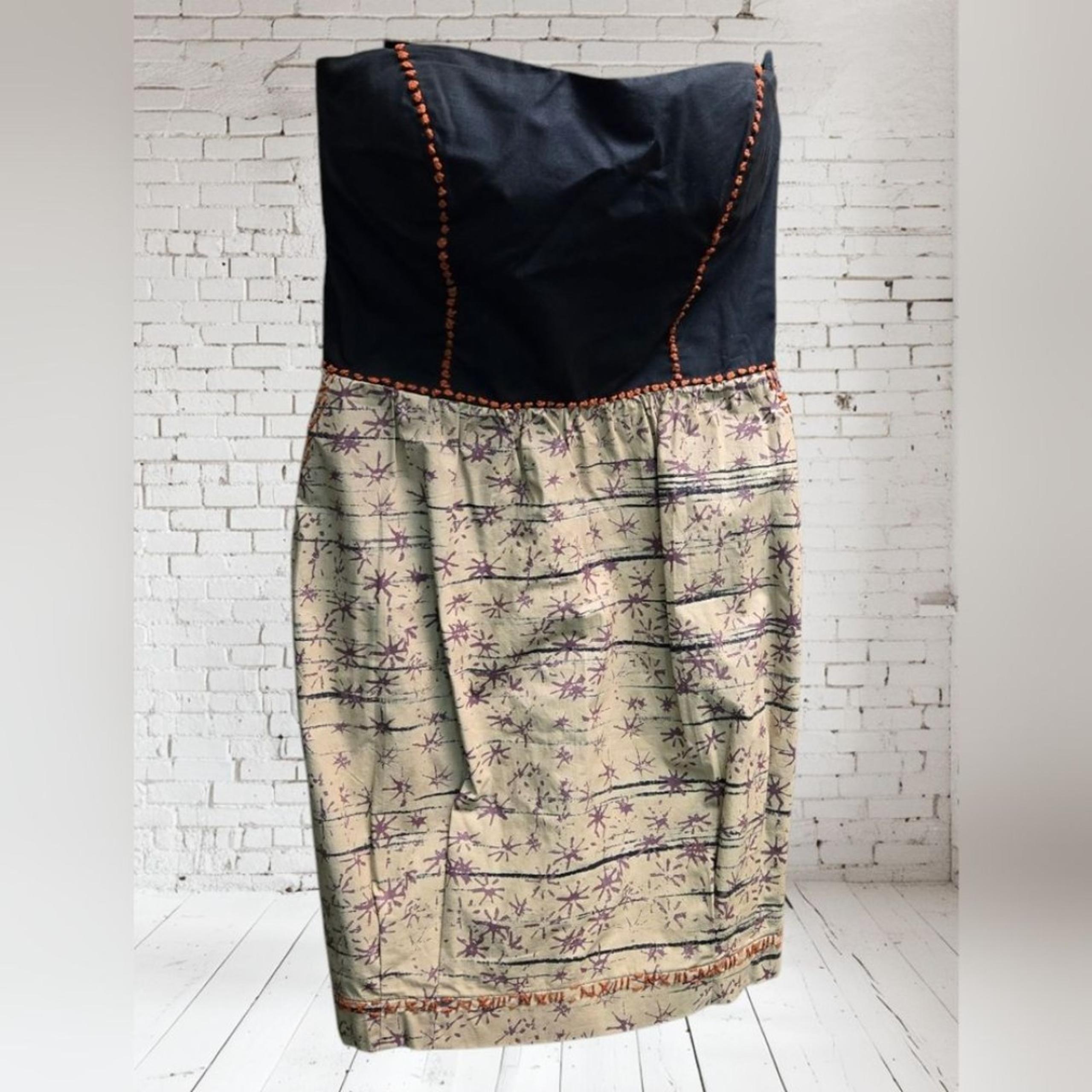 Gisele Barbosa Anthropologie Strapless Pocket Dress Embroidered Piping Size S