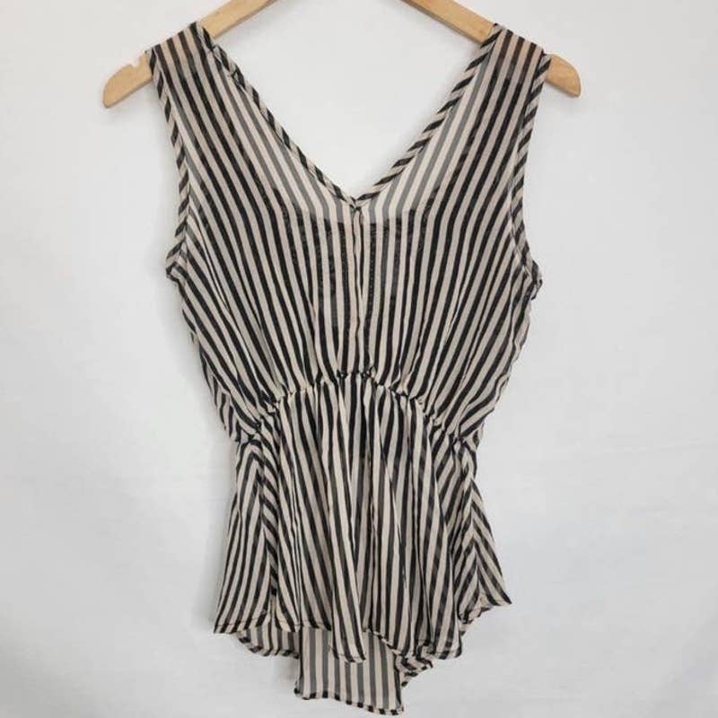 Charlotte Russe Sleeveless Blouse Pinstripe V neck Sheer Tank Top