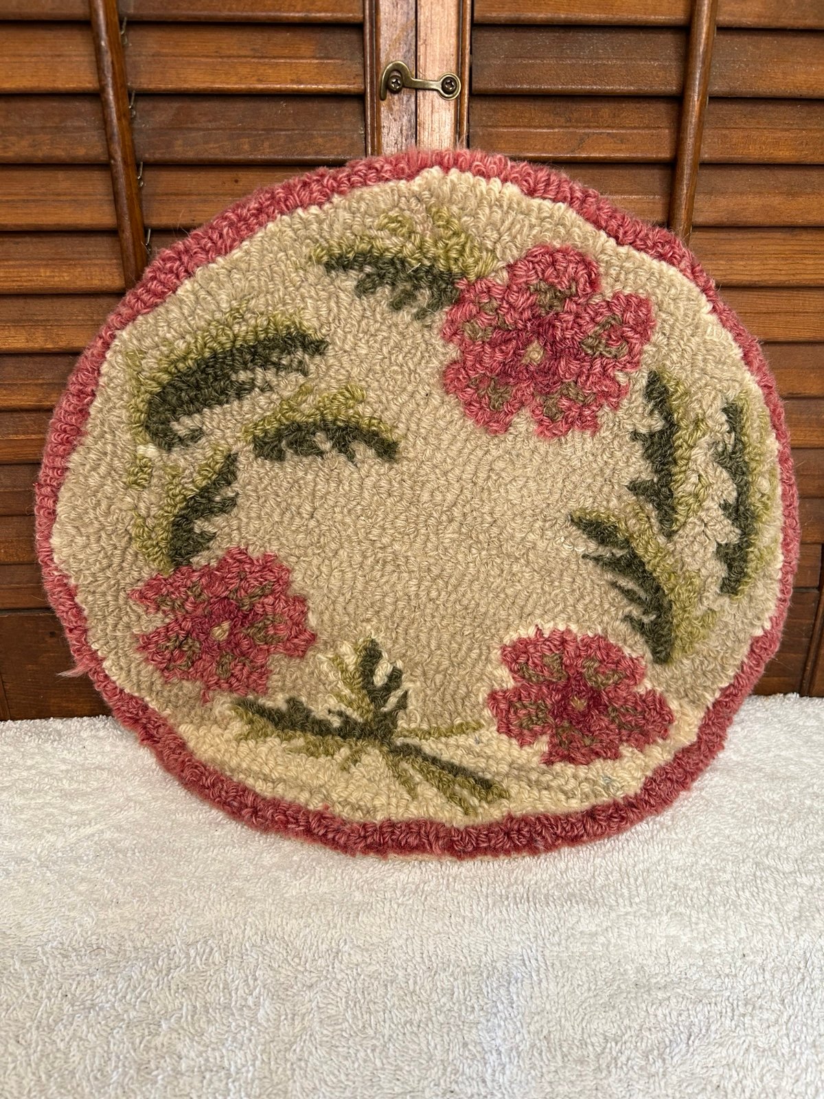 Vintage Wool Hooked Rug / Chair Pad Floral