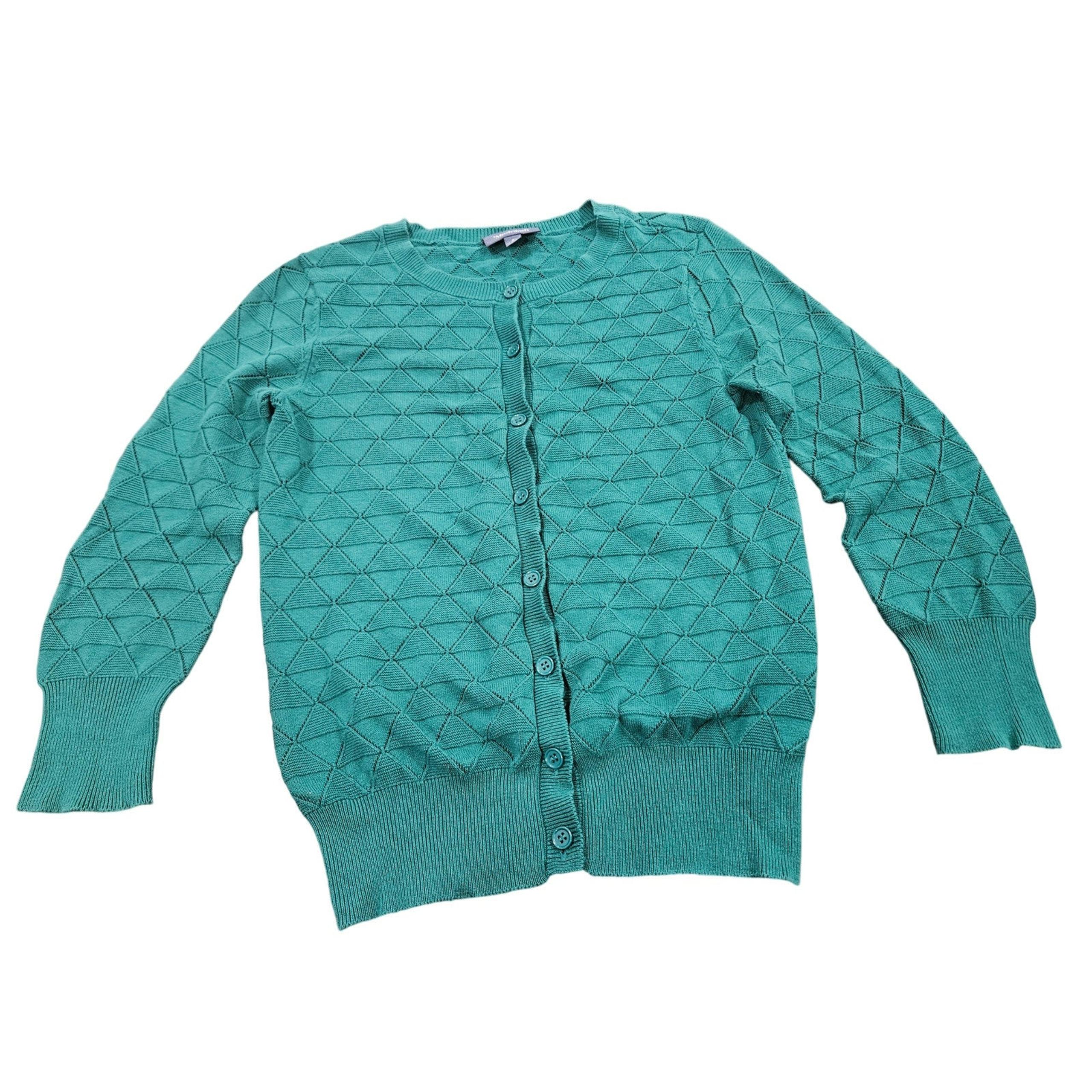 Modcloth Turquoise Cardigan Sweater Button Down Size S Geometric Topper