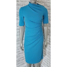 Maggy London Side Pleat Dress Asymmetric Neck And Elbow Sleeves Womens Size 2