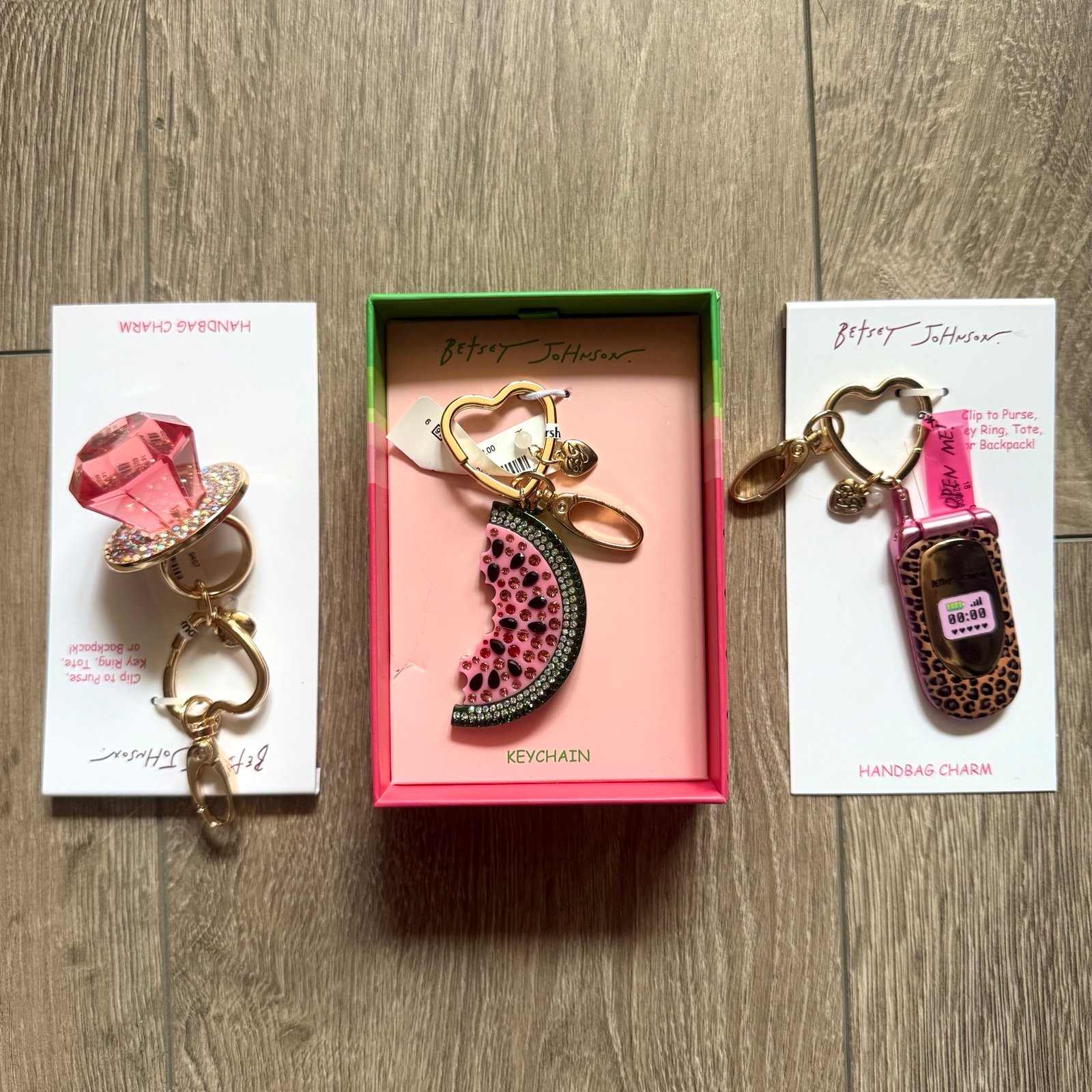 FREE SHIP Betsey Johnson Watermelon Ring Pop Cell Phone Bag Charm Keychain 3 Set