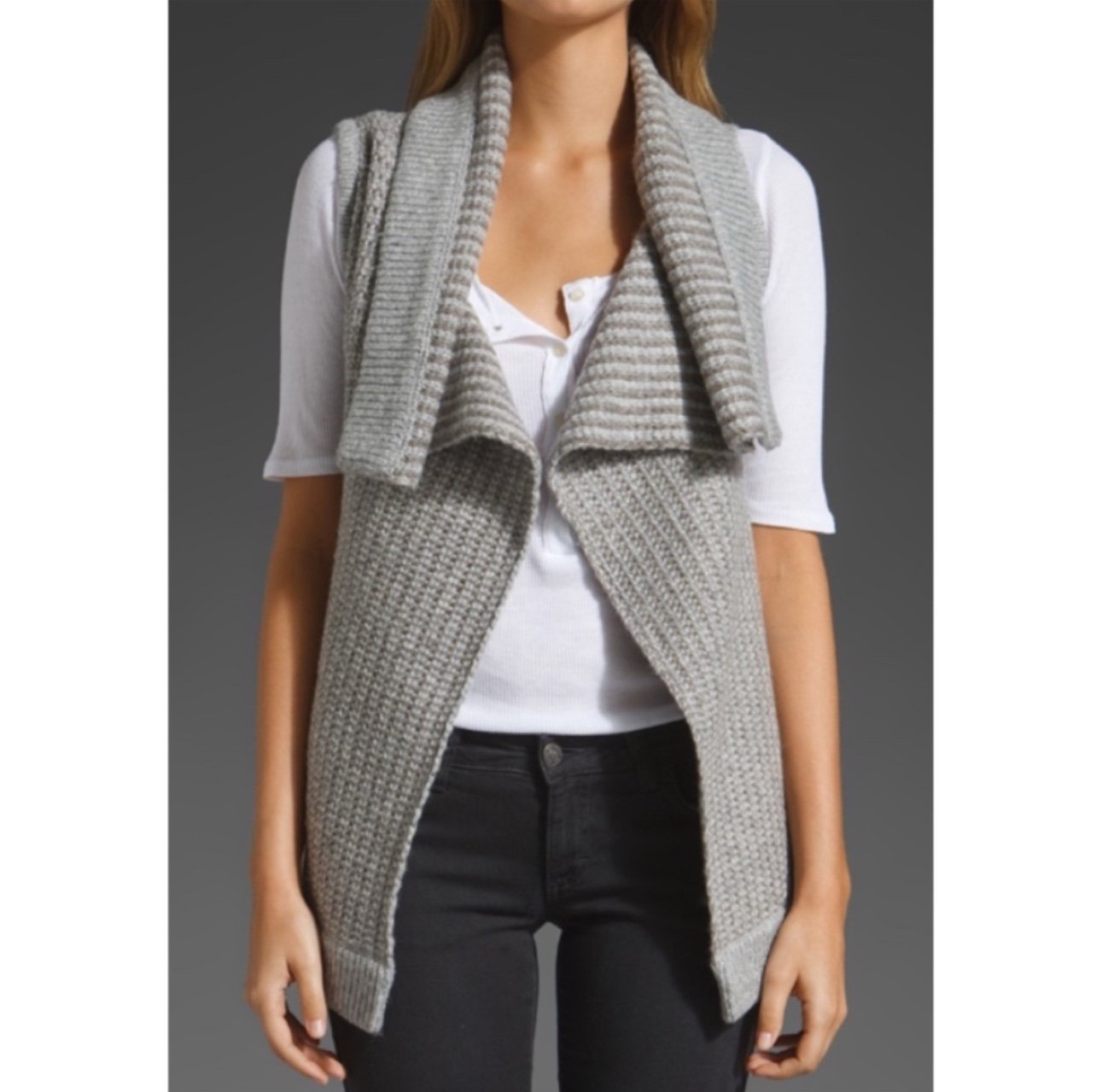 NEW James Perse Sleeveless Cardigan in Heather Grey Taupe Women's Size Large