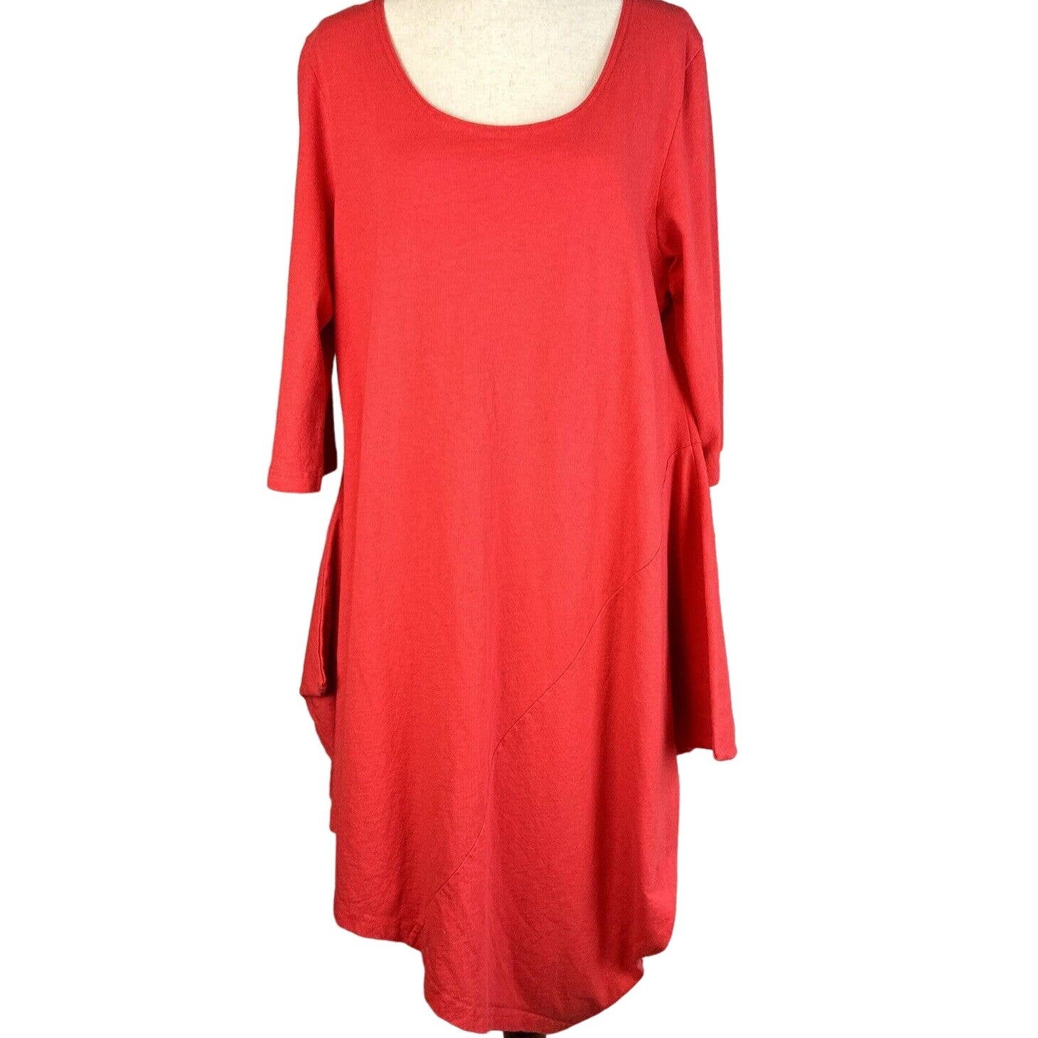Bryn Walker Womens Naida Asymmetric Tunic Dress L Large Red 100% Cotton